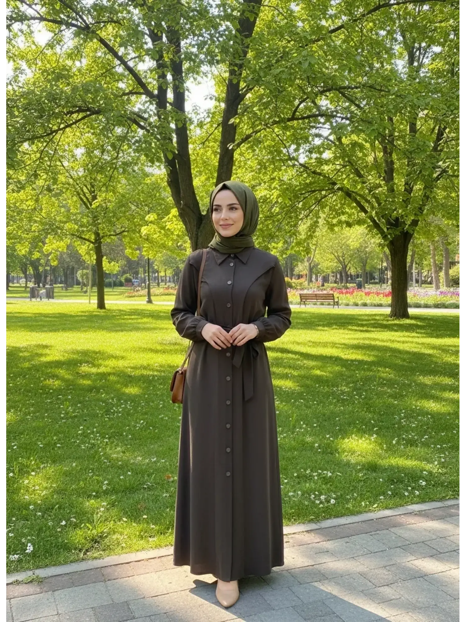 Clande Önü Düğmeli Cepli Cupra İpek Elbise / Ferace