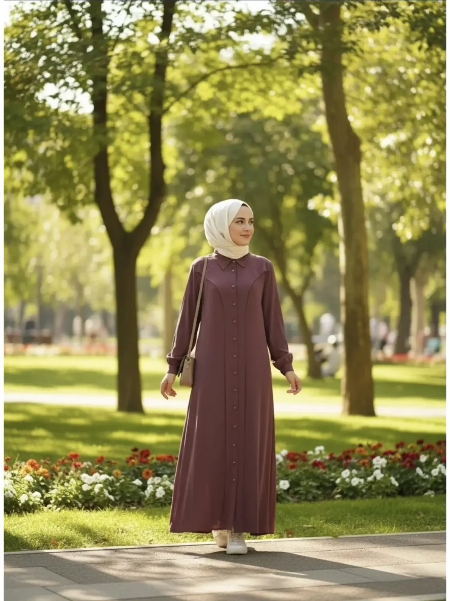 Clande Önü Düğmeli Cepli Cupra İpek Elbise / Ferace