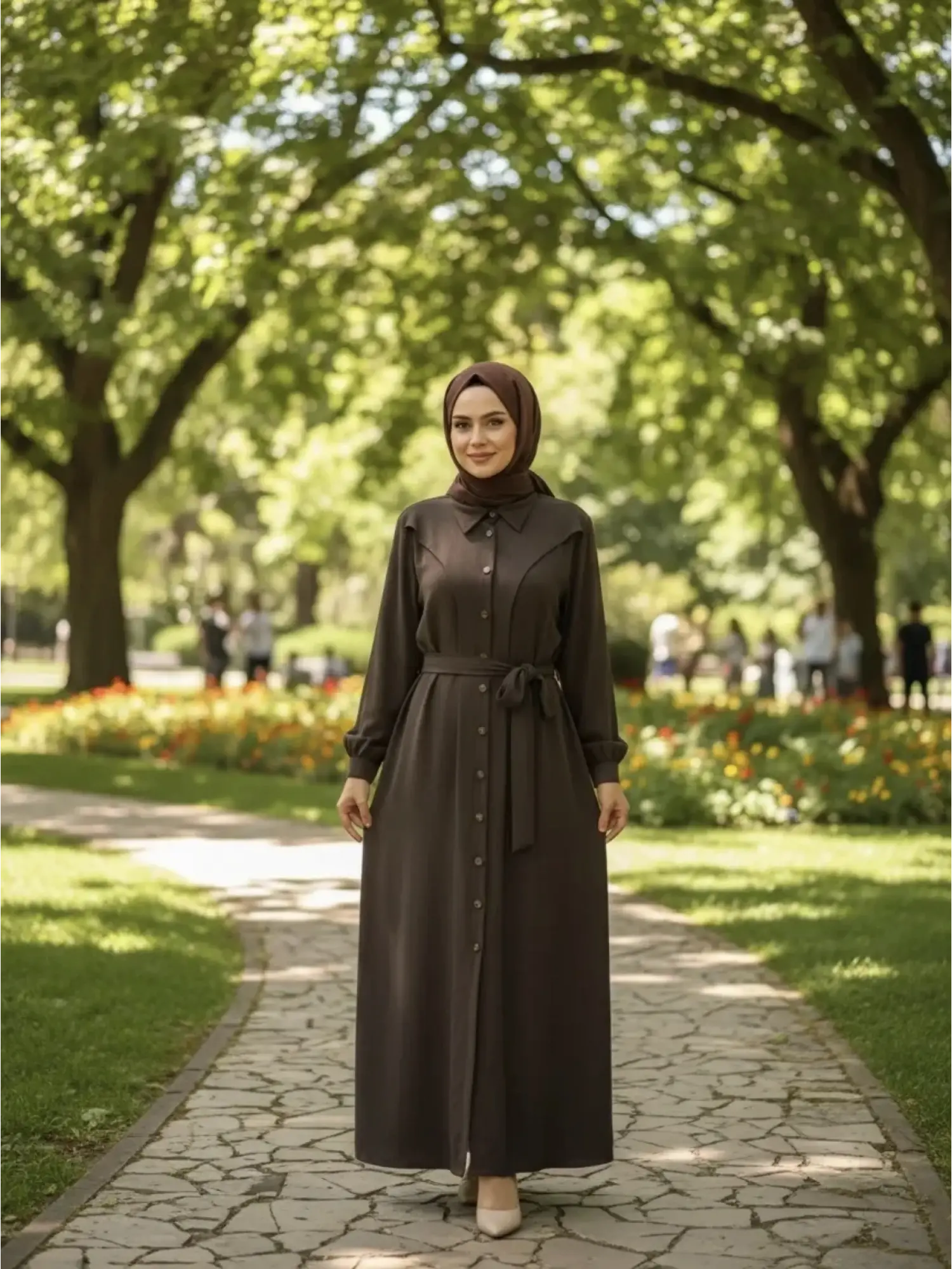 Clande Önü Düğmeli Cepli Cupra İpek Elbise / Ferace