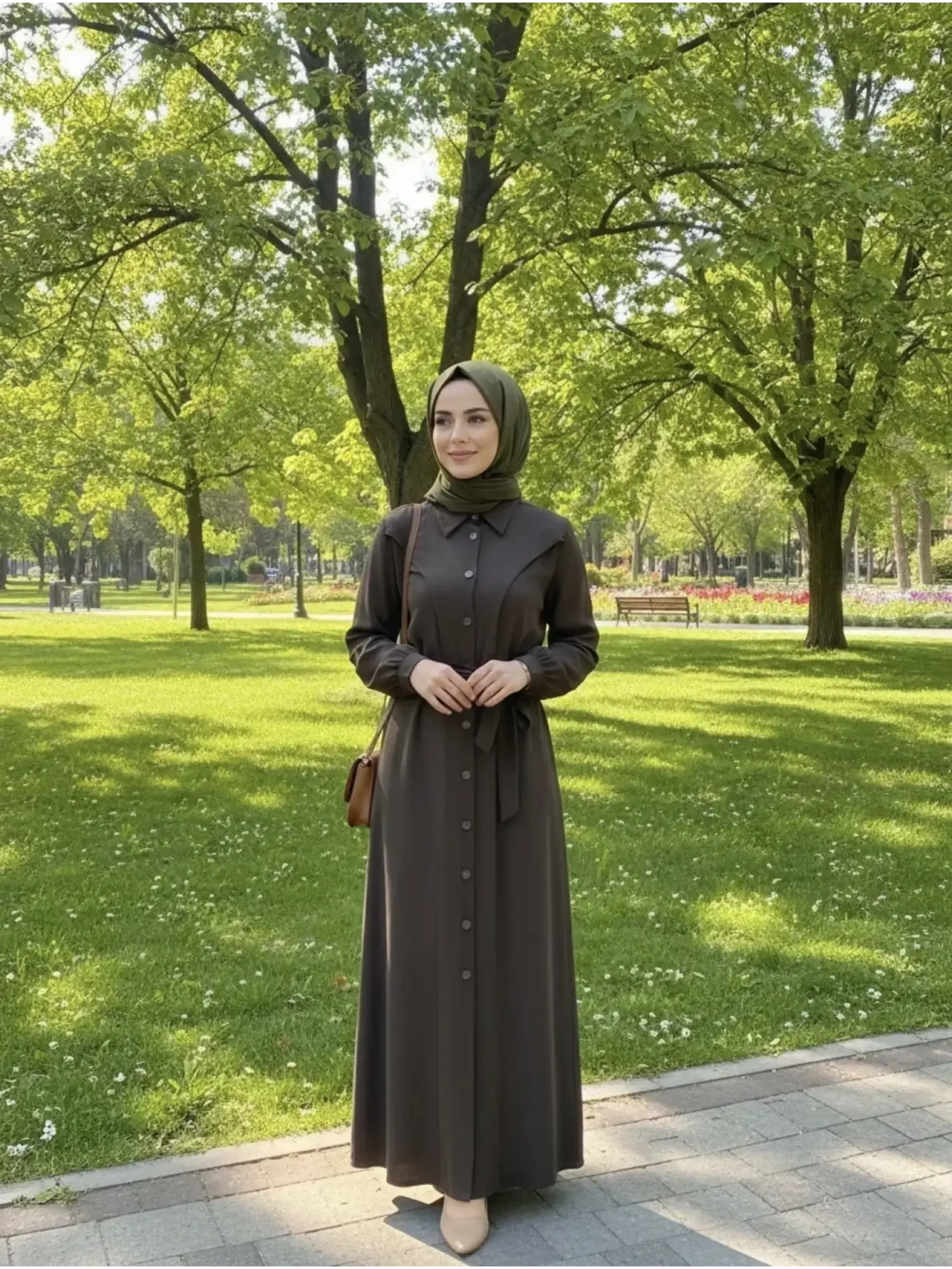 Clande Önü Düğmeli Cepli Cupra İpek Elbise / Ferace