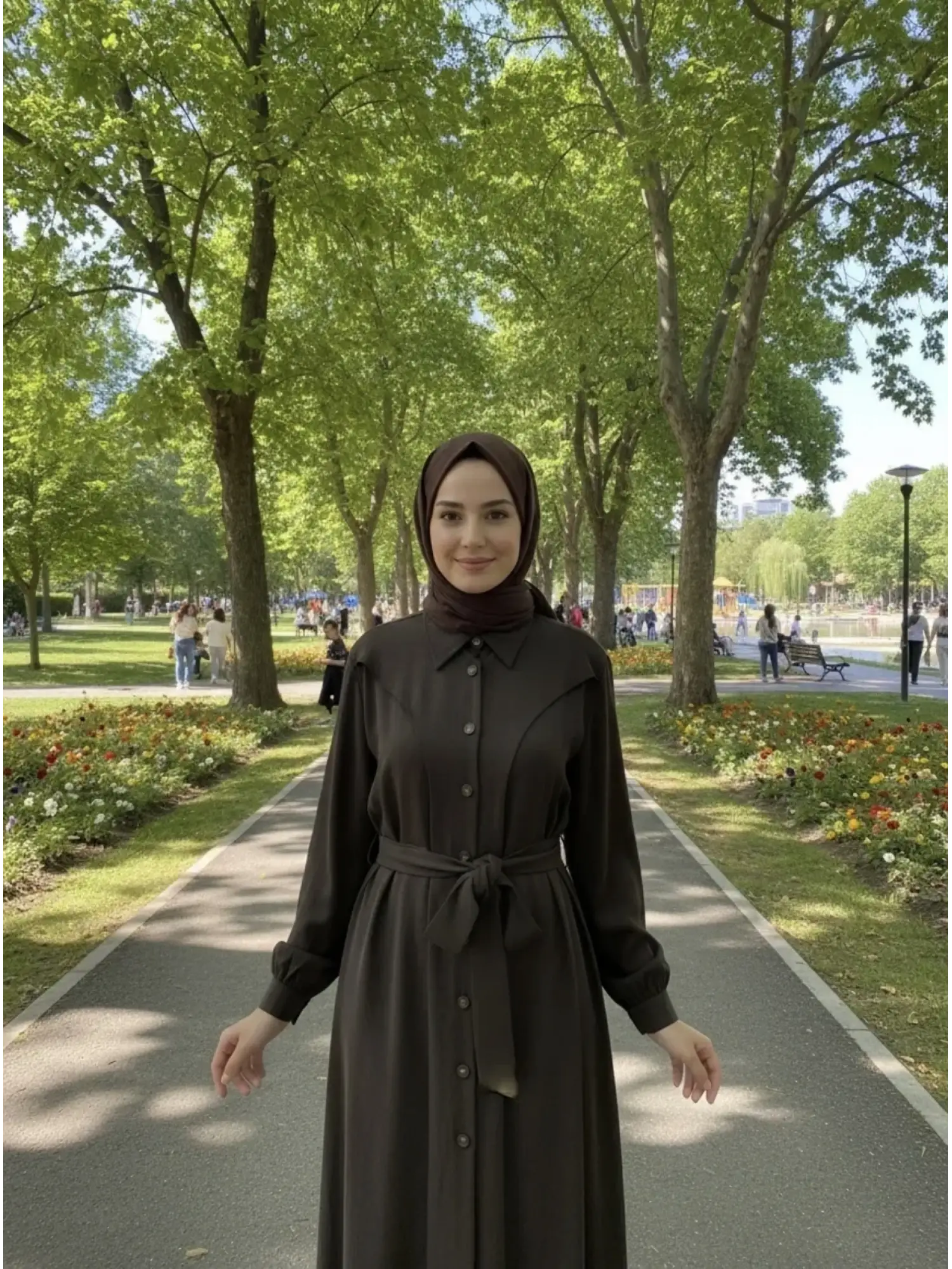 Clande Önü Düğmeli Cepli Cupra İpek Elbise / Ferace