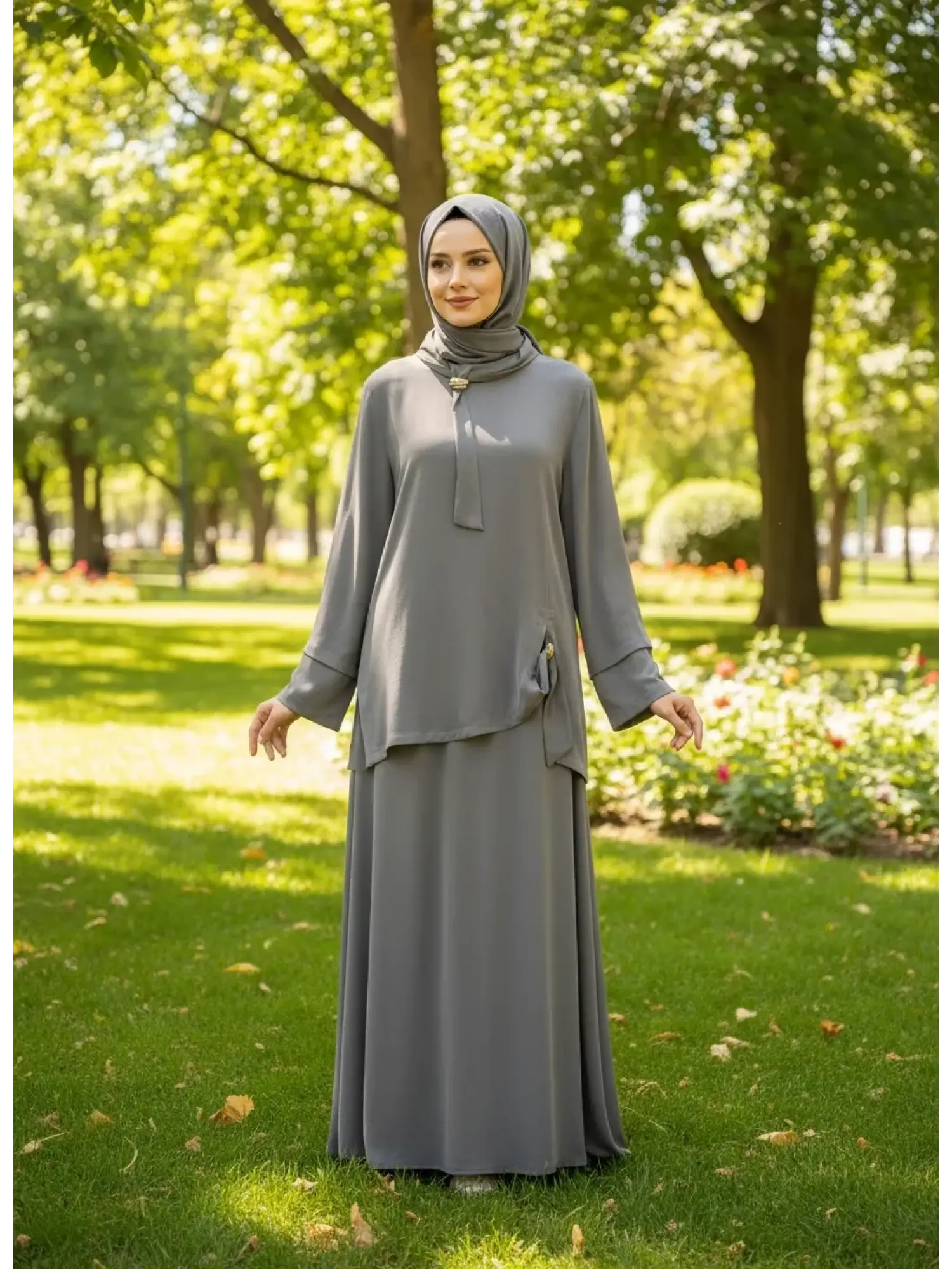 Clande Cupra İpek Bluz Etek Takım