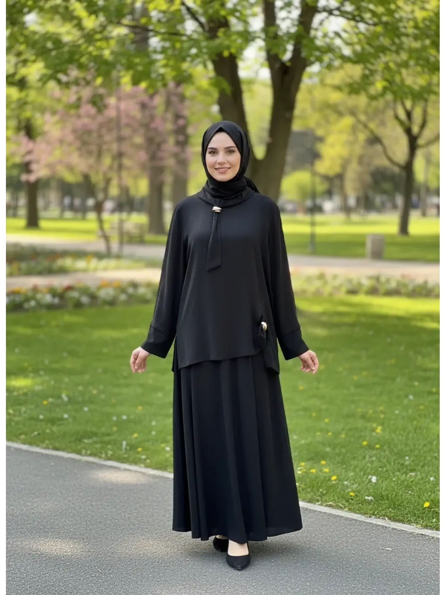 Clande Cupra İpek Bluz Etek Takım