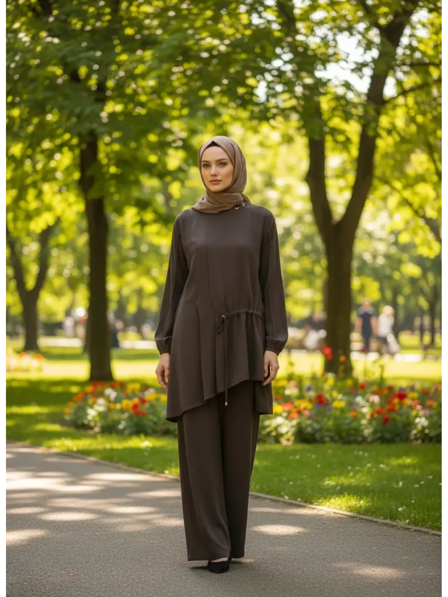 Clande Cupra İpek Asimetrik Kesim Bluz Havuç Pantolon Takım