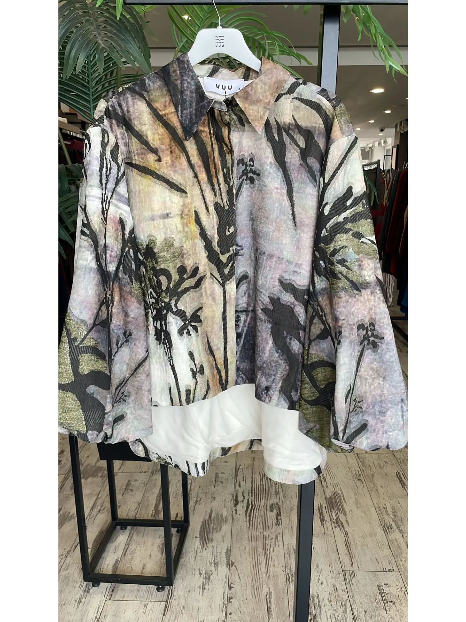 Vuu Kendinden Doku ve Desenli Balon Kol Ceket Pantolon Takım