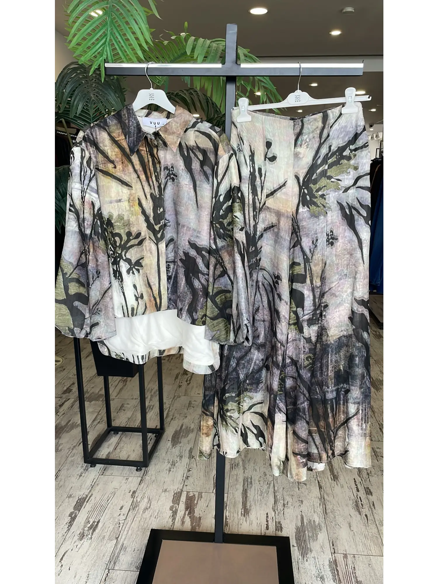 Vuu Kendinden Doku ve Desenli Balon Kol Ceket Pantolon Takım