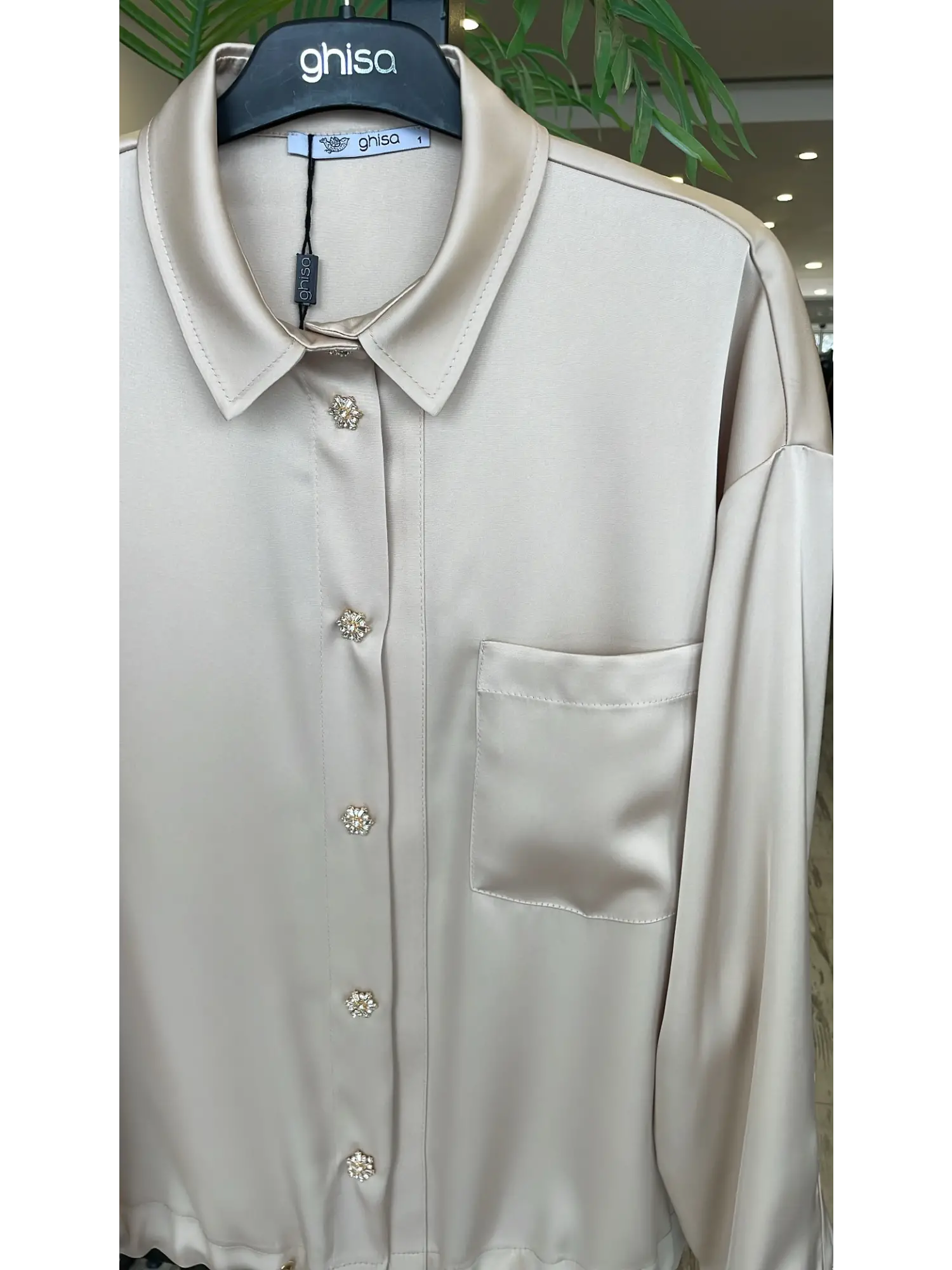 Ghisa Kristal Düğme ve Büzgü Detaylı Saten Ceket G3384