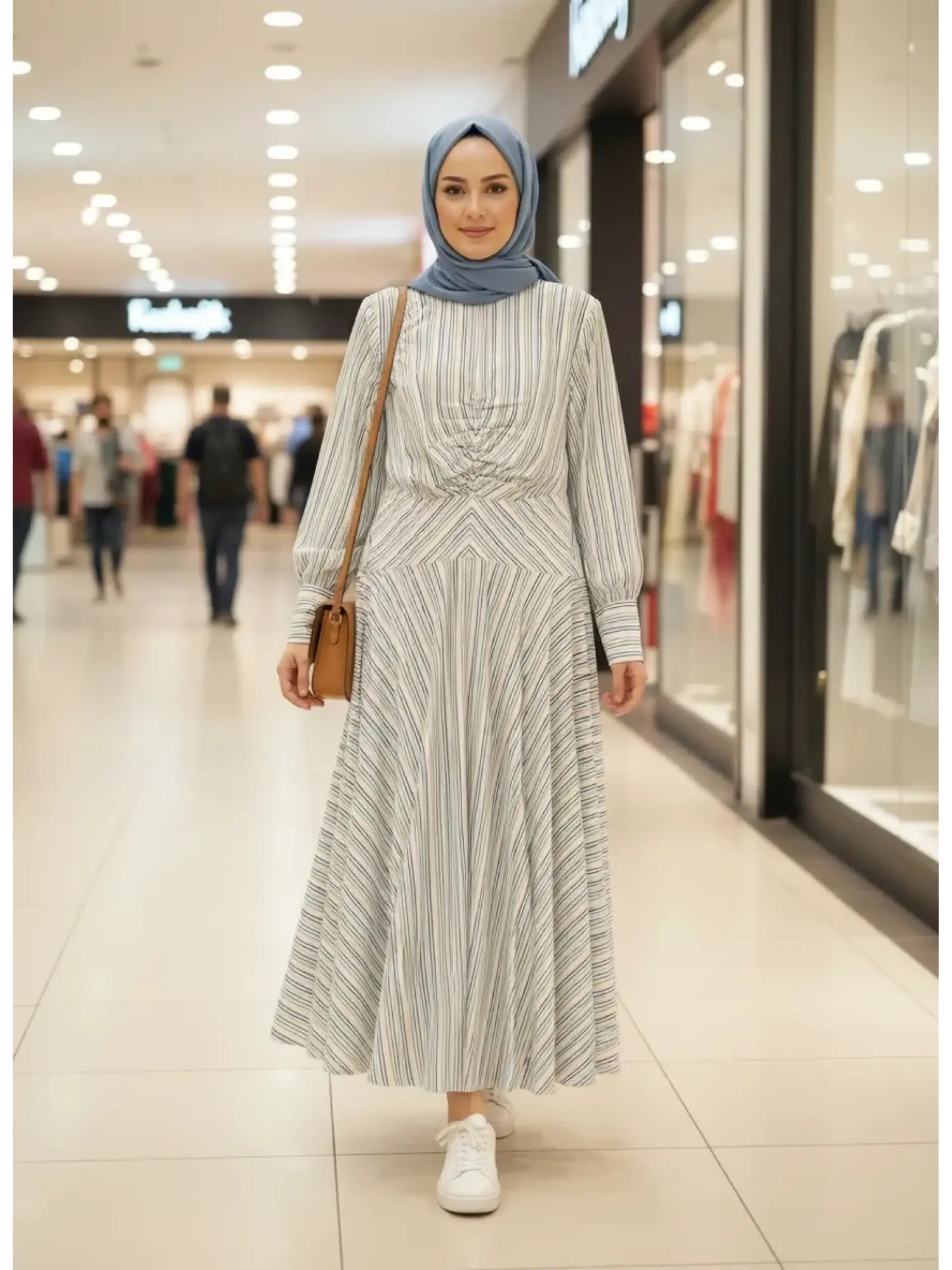 Vuu Çizgili Poplin Elbise