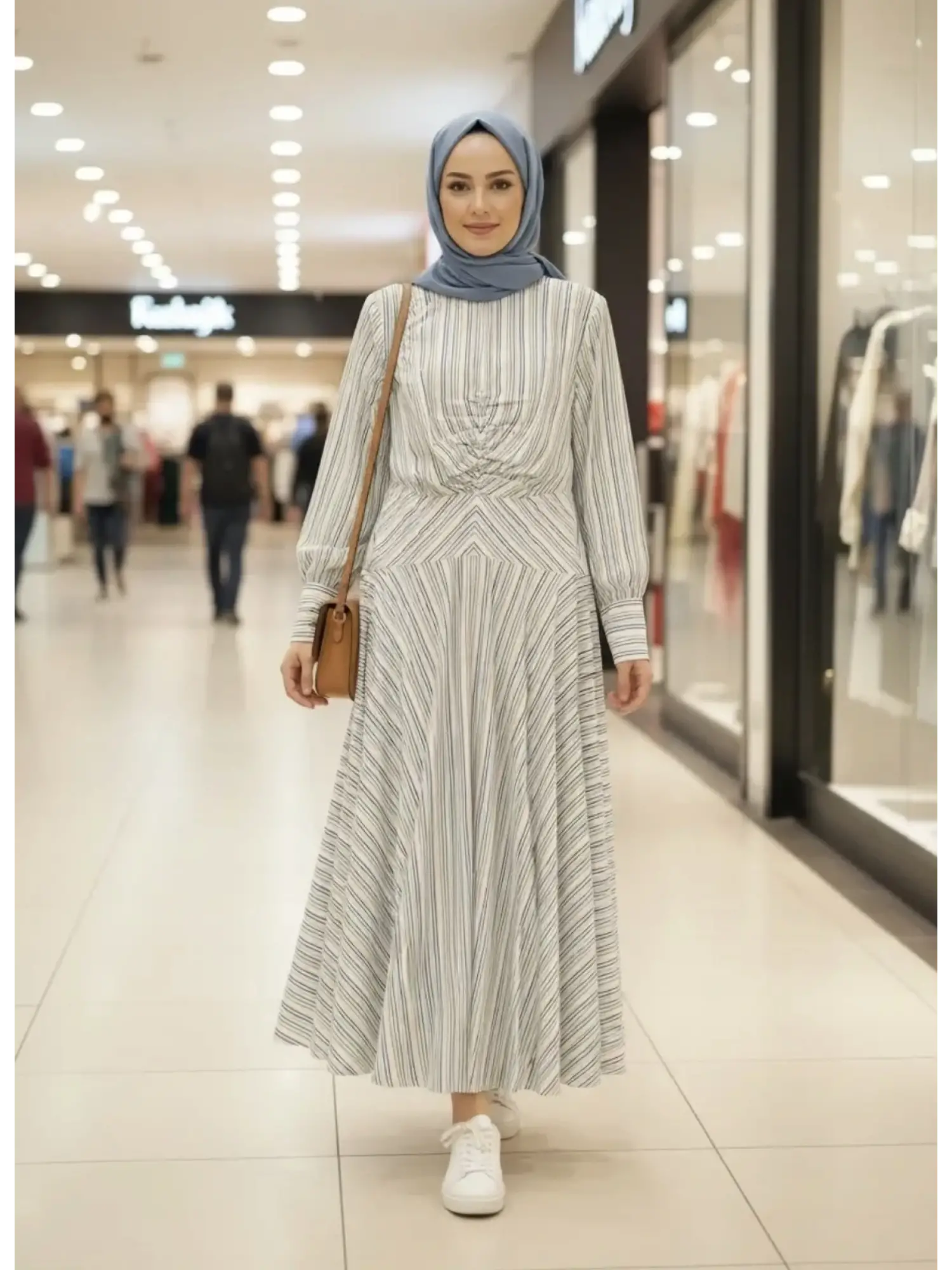 Vuu Çizgili Poplin Elbise