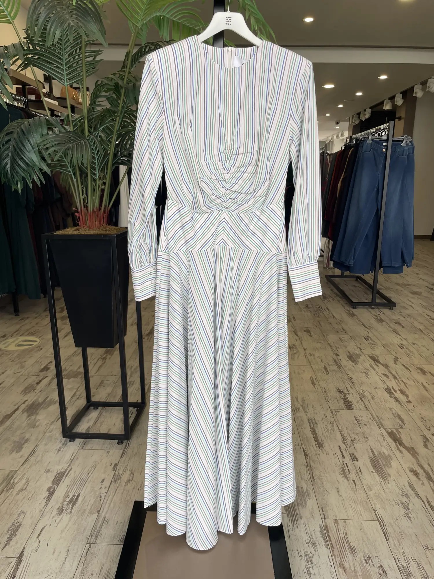 Vuu Çizgili Poplin Elbise