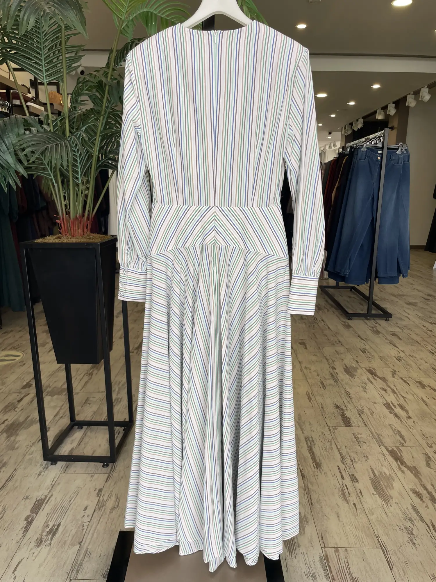 Vuu Çizgili Poplin Elbise