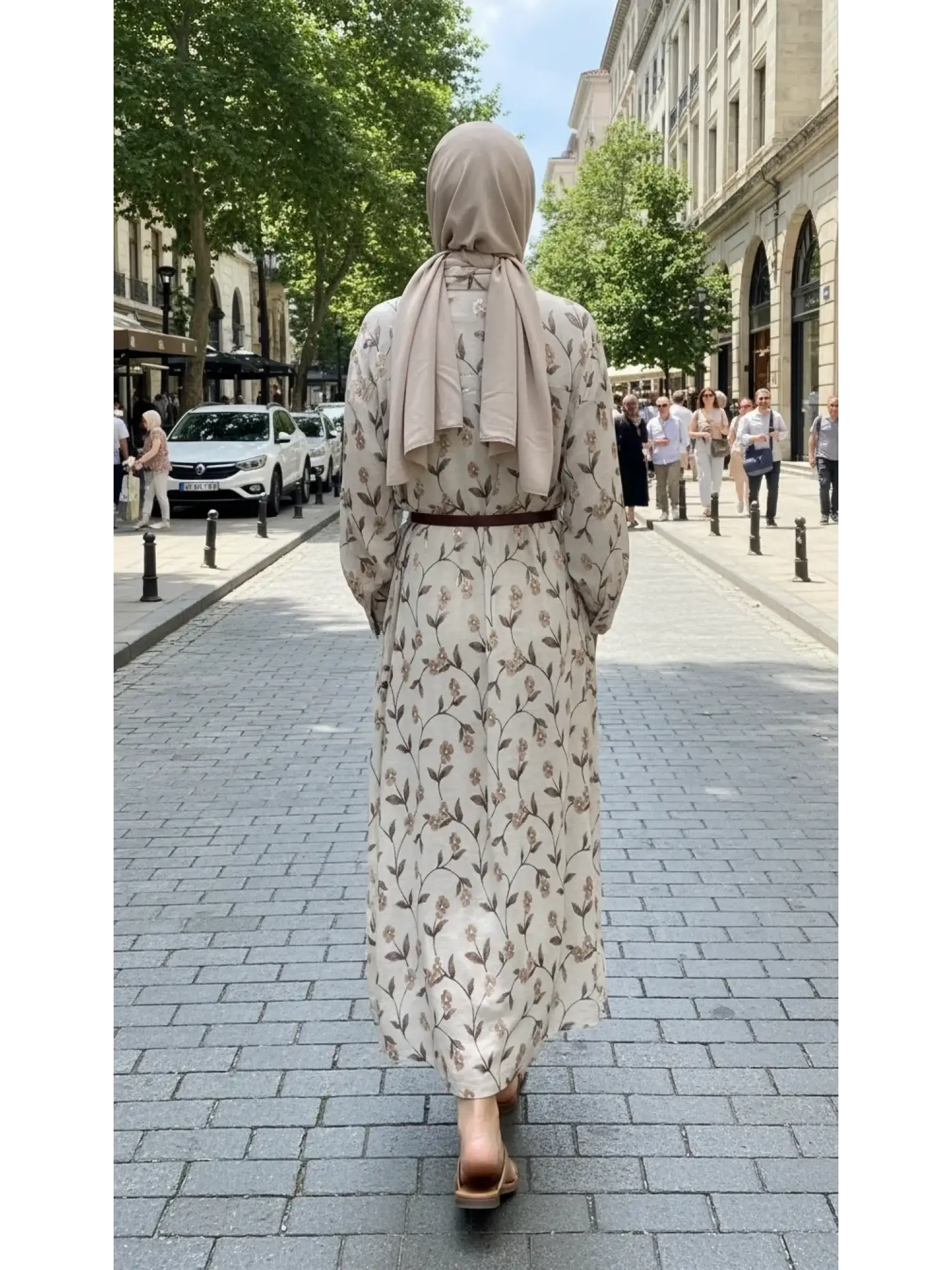 Vuu Jakarlı Çiçek Desenli Kemerli Elbise