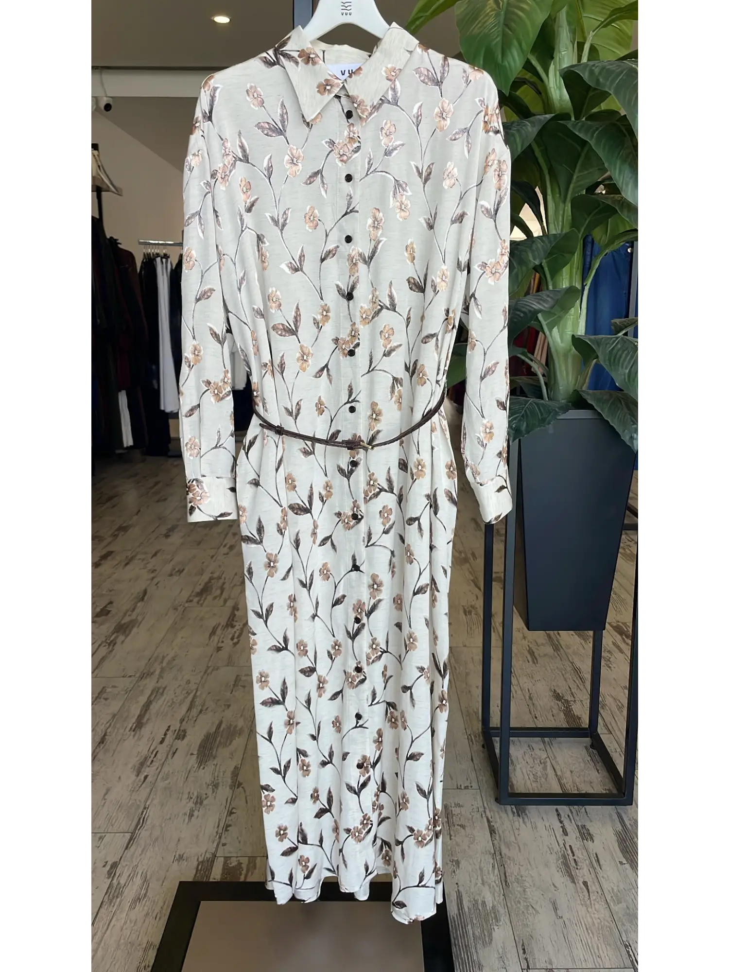 Vuu Jakarlı Çiçek Desenli Kemerli Elbise