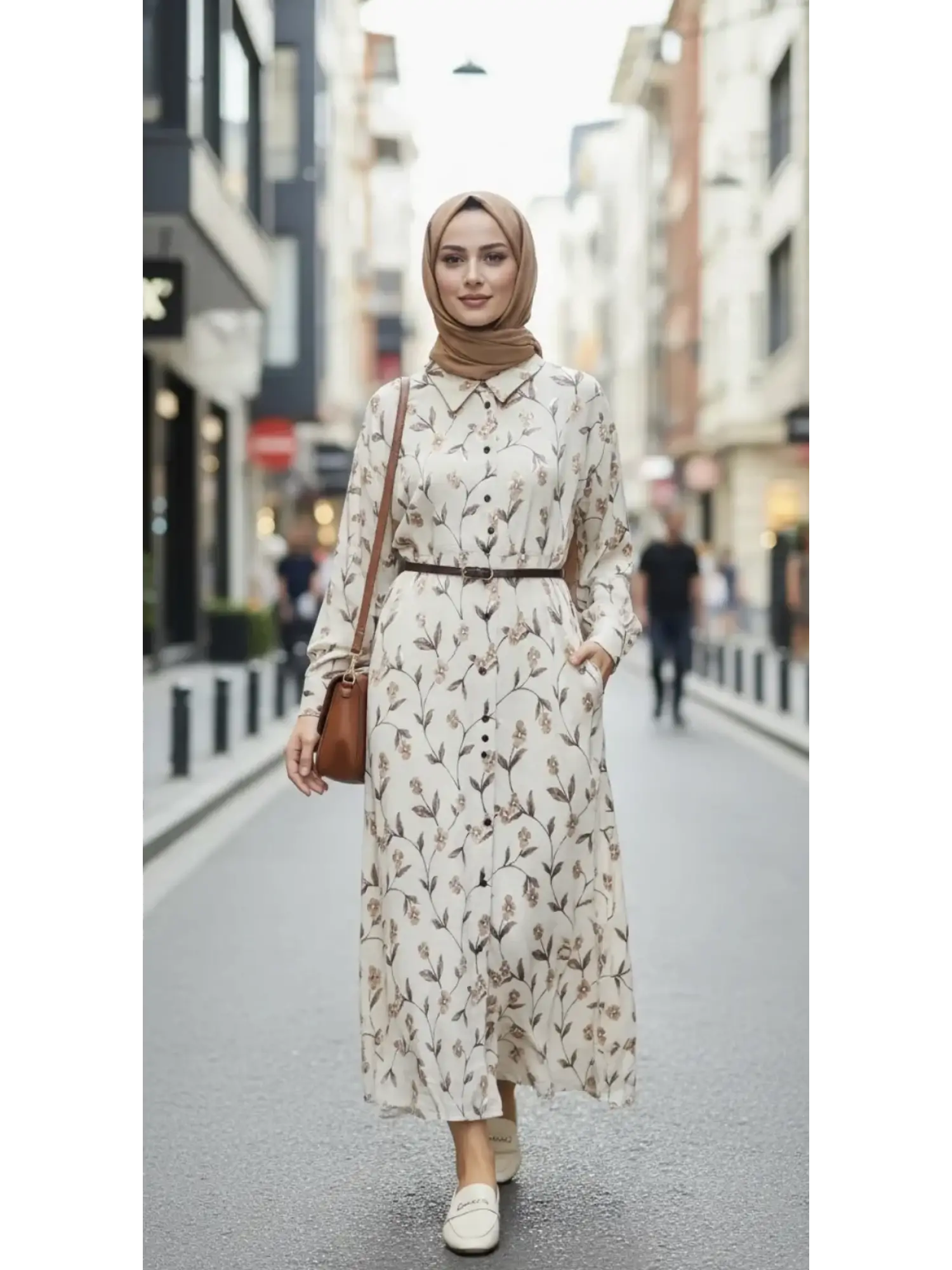 Vuu Jakarlı Çiçek Desenli Kemerli Elbise