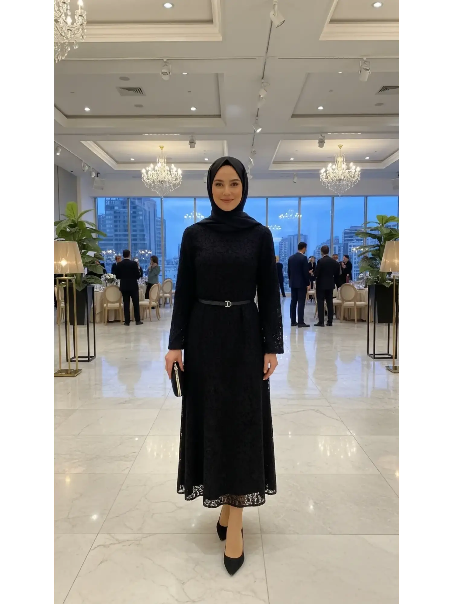 Vuu Eteği Verev Kemerli Dantel Elbise