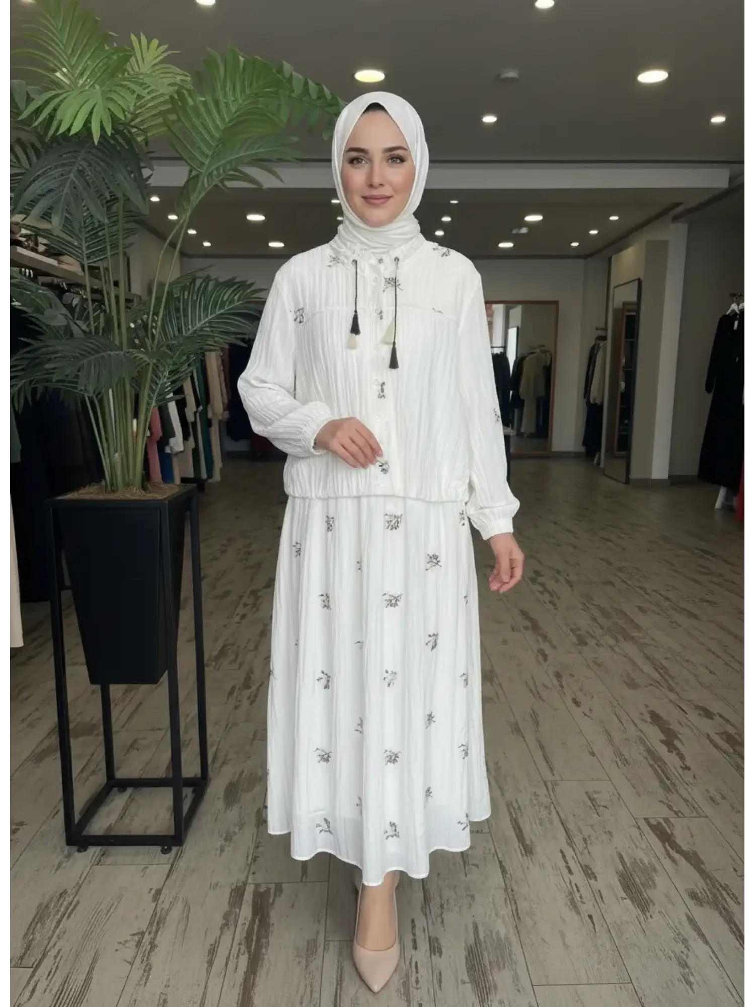 Clande Nakış İşlemeli Kraş Bomber Ceket Etek Takım