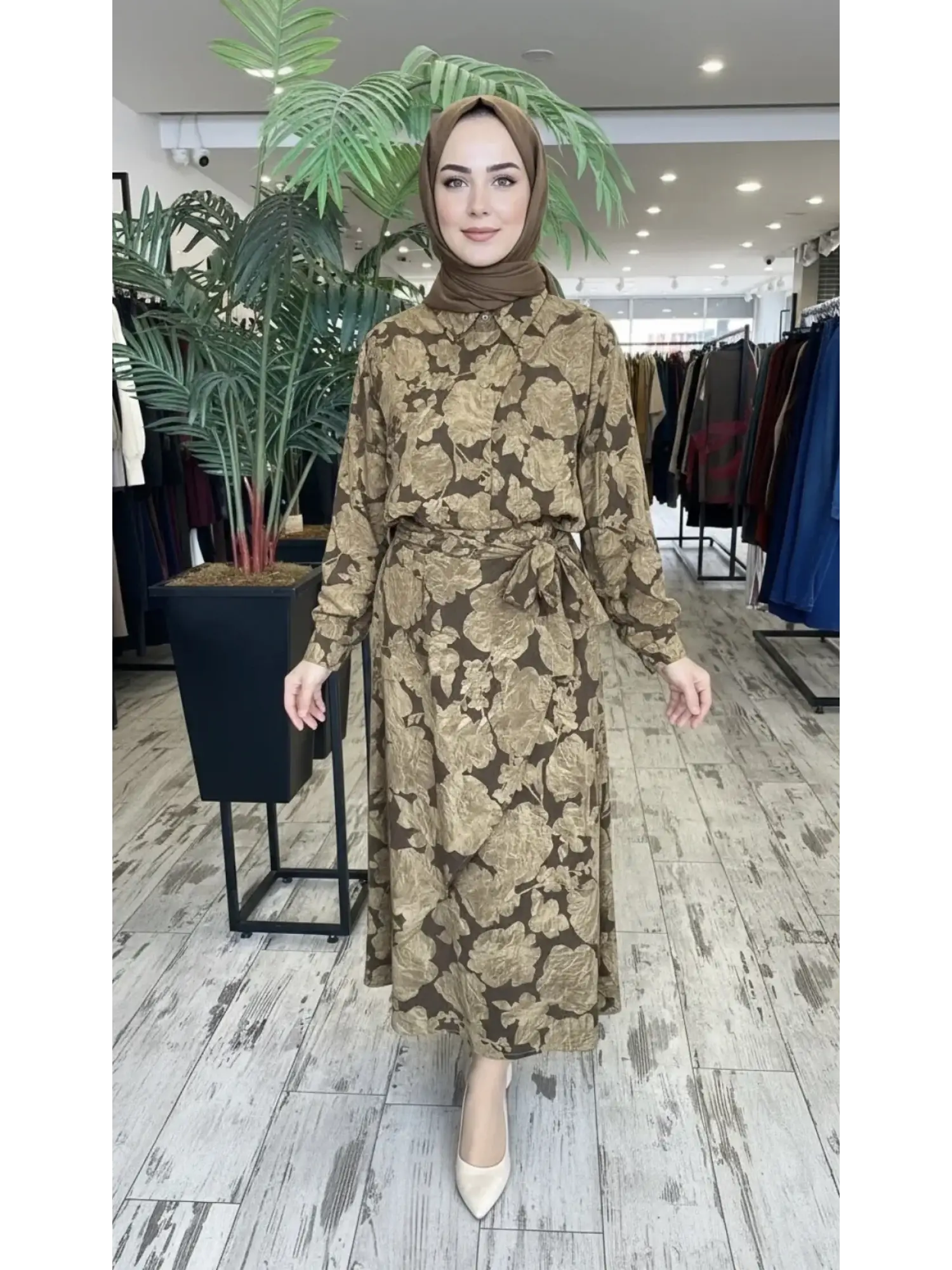 Kahma Floral Desenli Tencel Gömlek Etek Takım