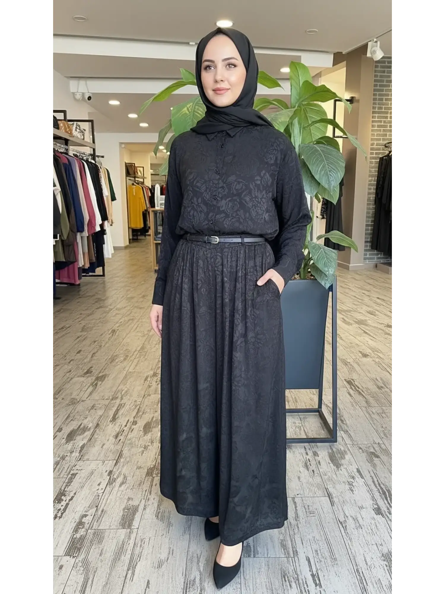 Vuu Jakarlı Siyah Gömlek Pantolon Takım