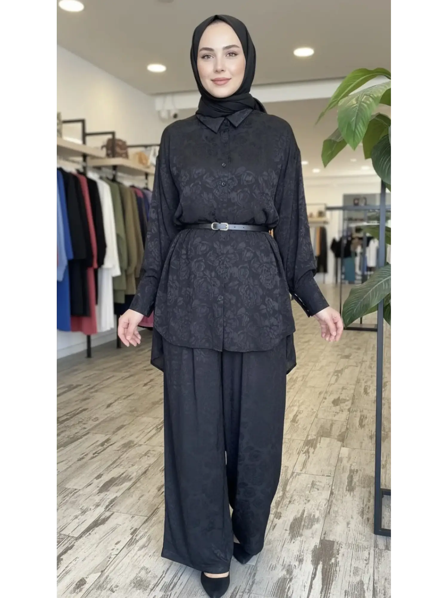 Vuu Jakarlı Siyah Gömlek Pantolon Takım