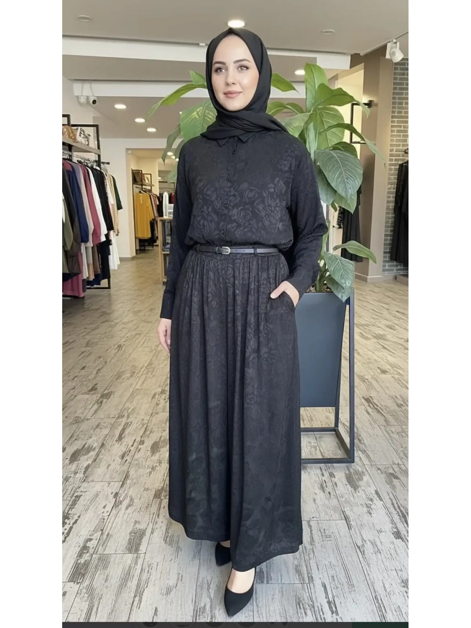 Vuu Jakarlı Siyah Gömlek Pantolon Takım