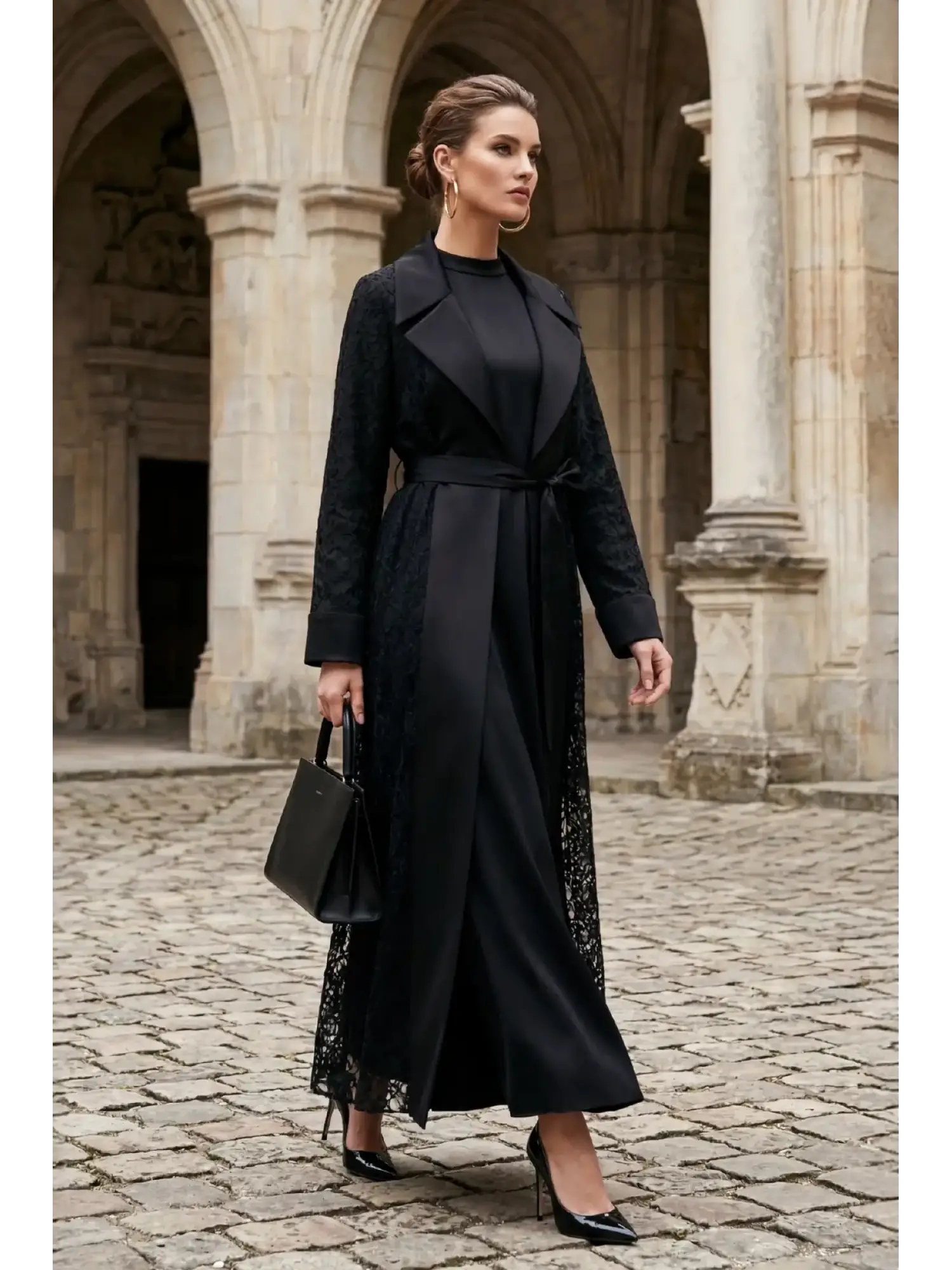 Zems Güpür ve Saten Kombinli Çık Abaya 2802