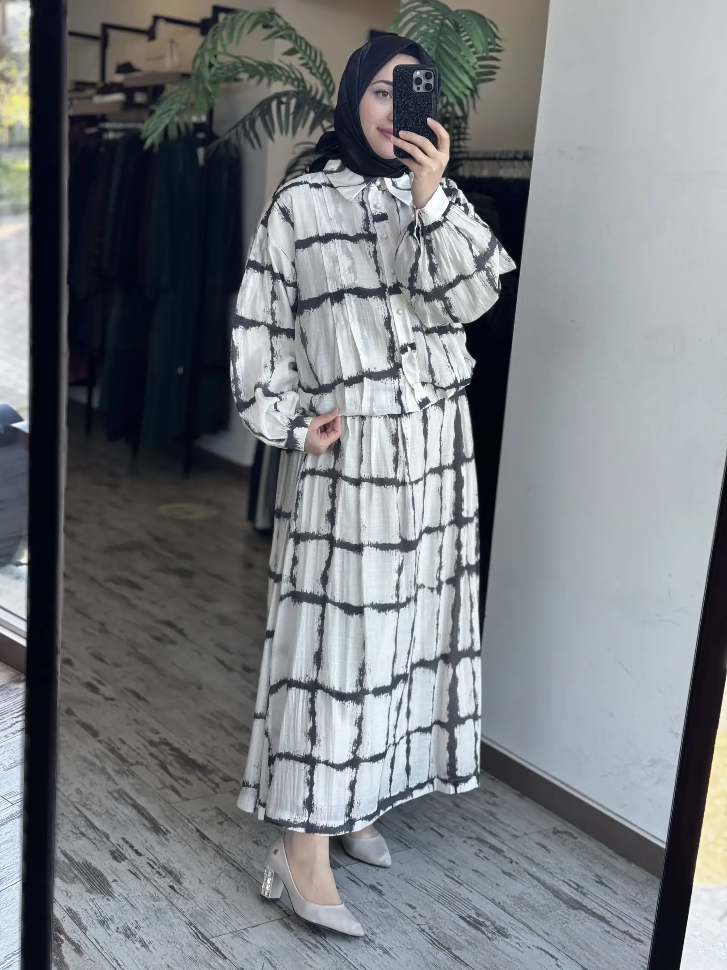 Clande Desenli Ceket Etek Takım