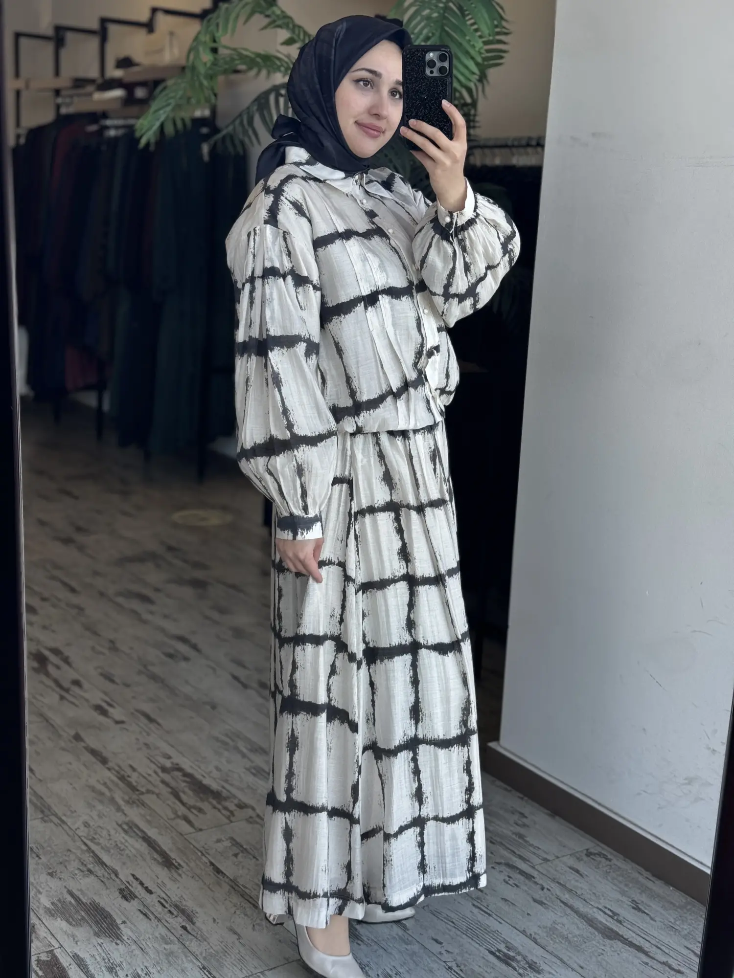 Clande Desenli Ceket Etek Takım