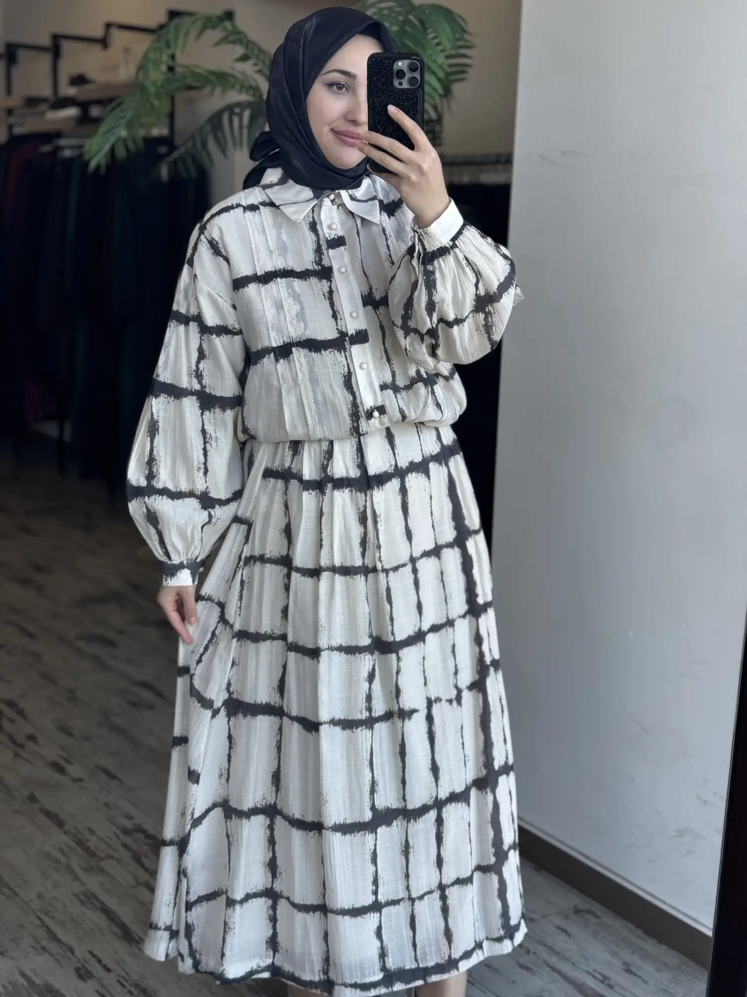 Clande Desenli Ceket Etek Takım