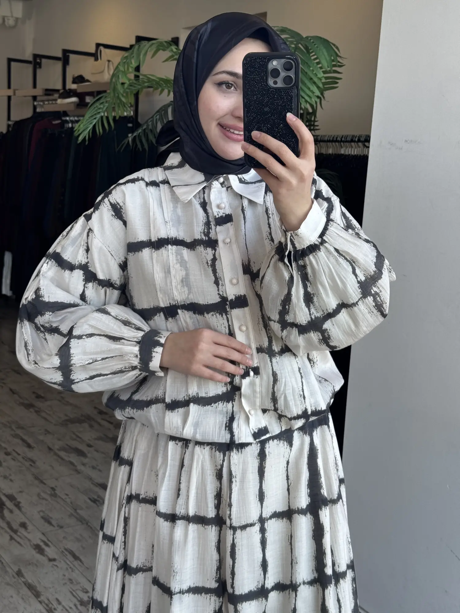 Clande Desenli Ceket Etek Takım