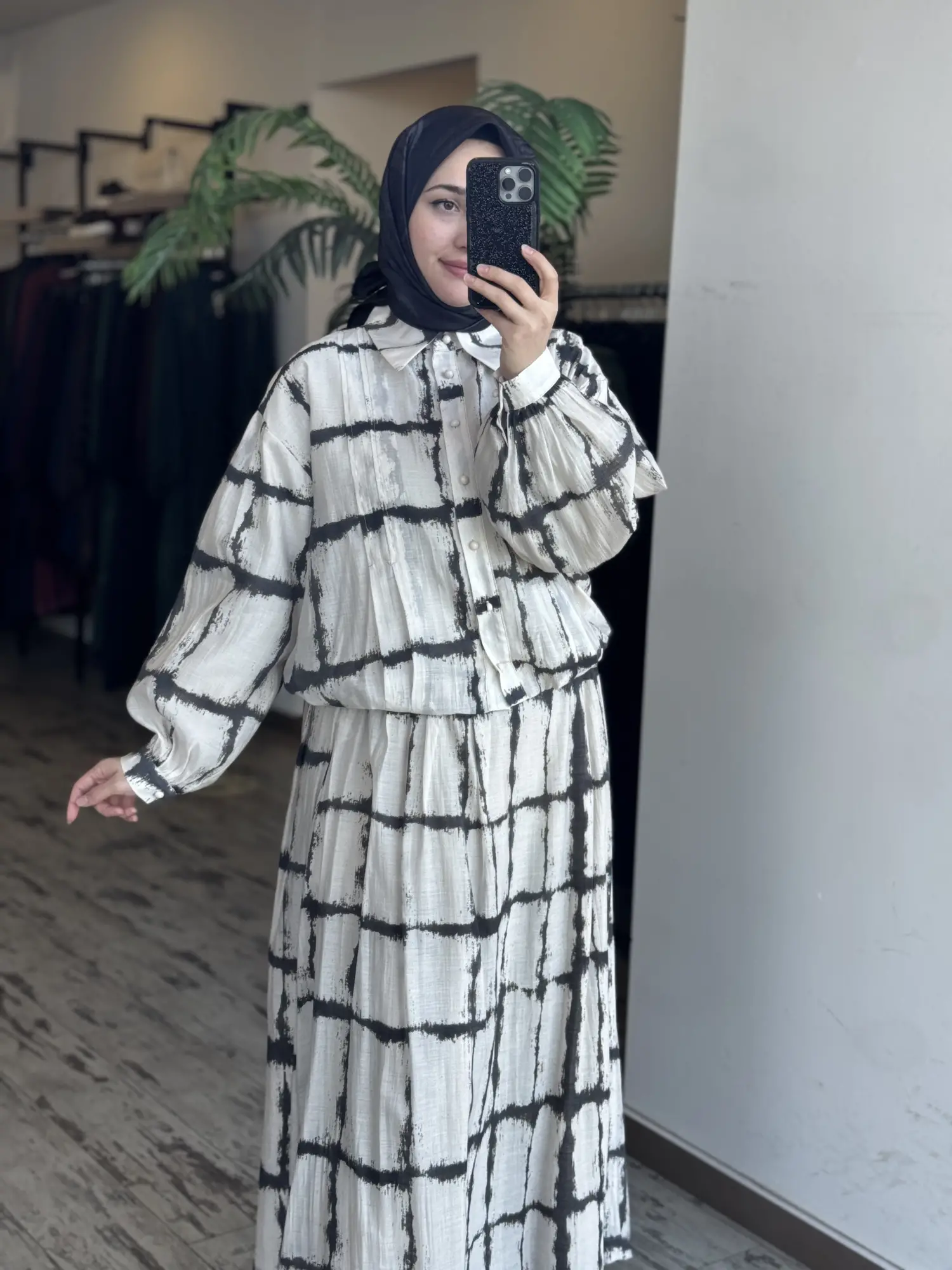 Clande Desenli Ceket Etek Takım