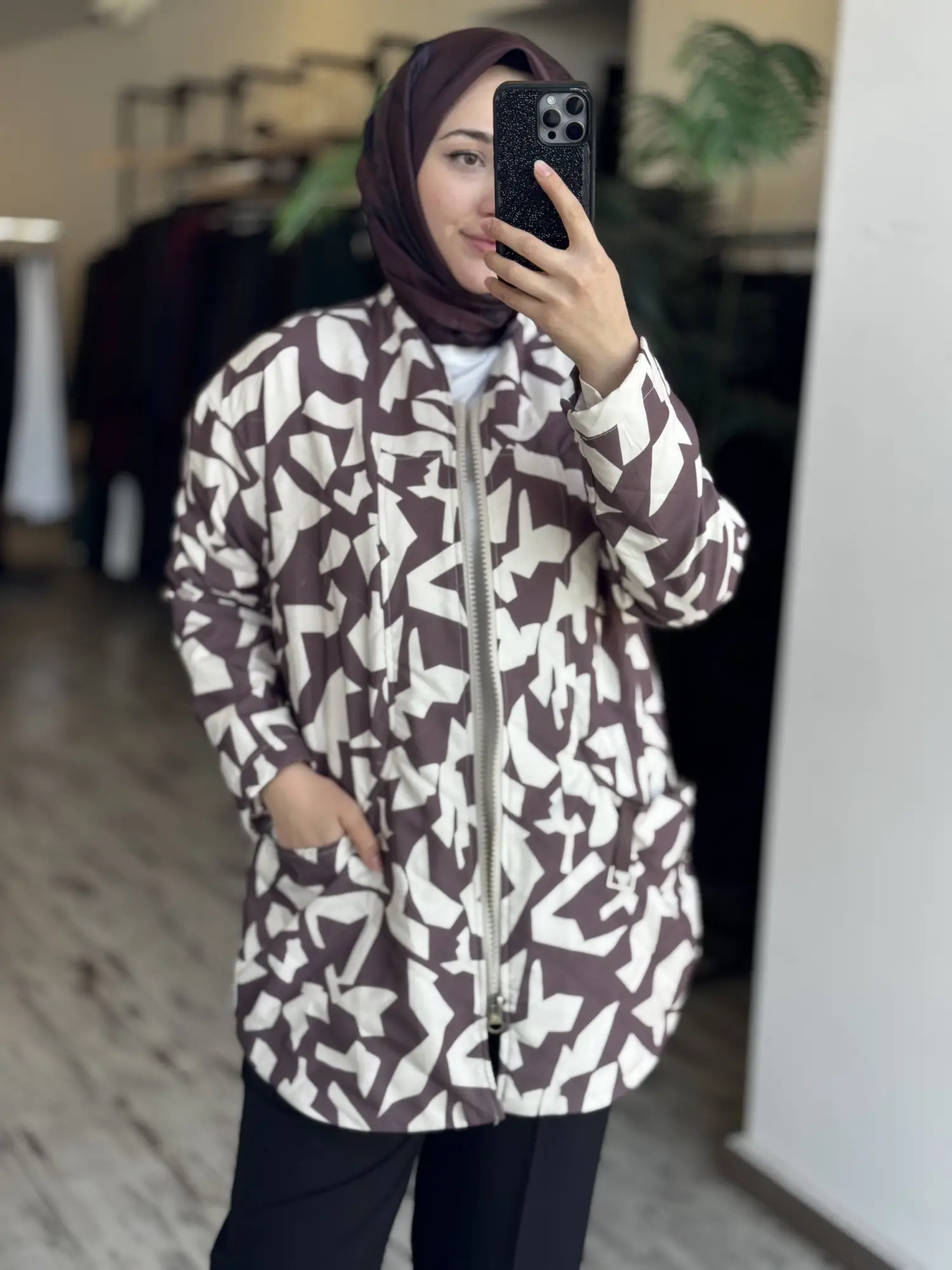 Almarwah Desenli Körük Cepli Kapitone Ceket/ Kap 405016