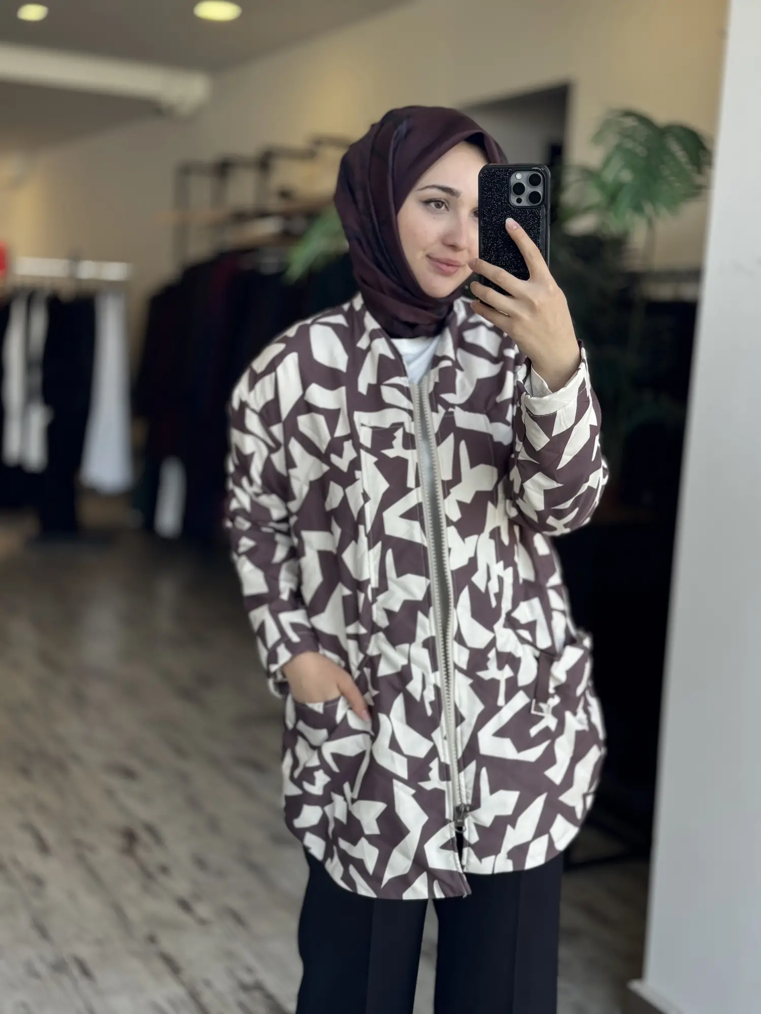 Almarwah Desenli Körük Cepli Kapitone Ceket/ Kap 405016