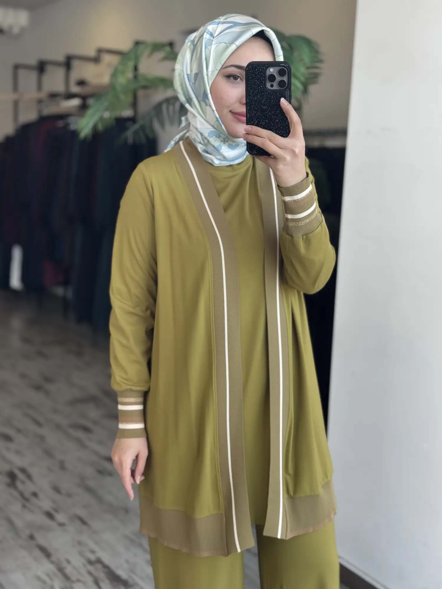 Tığ Triko Çizgili Ribana Detaylı 3 lü Tunik Kap Pantolon Takım TKM5112