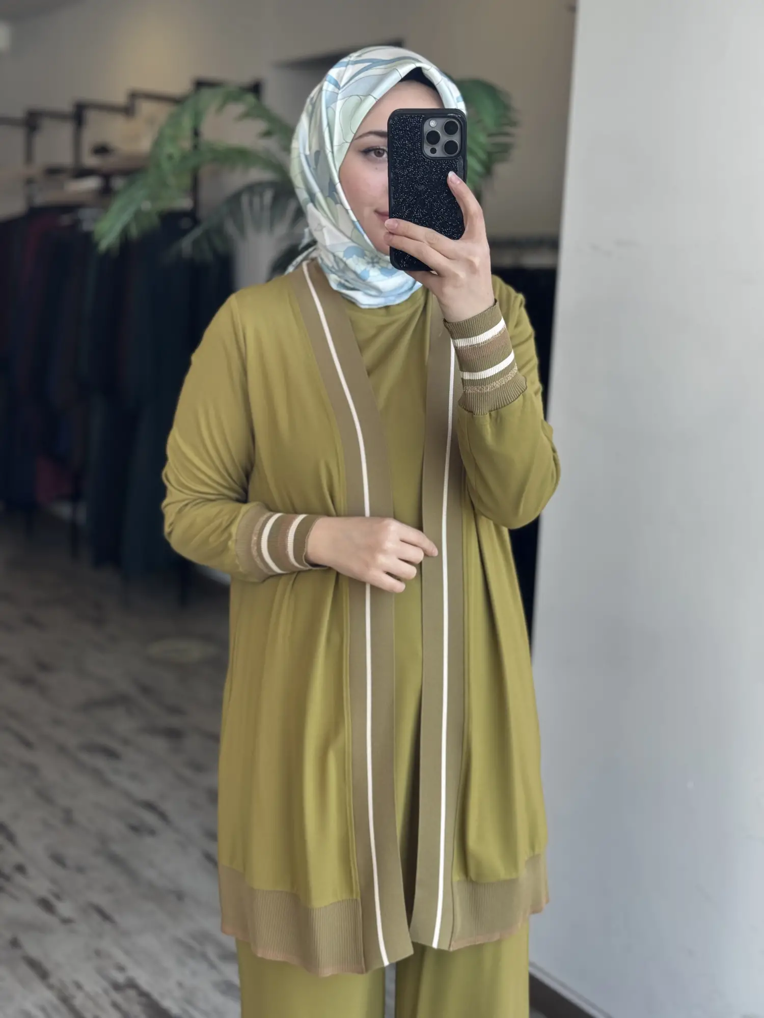 Tığ Triko Çizgili Ribana Detaylı 3 lü Tunik Kap Pantolon Takım TKM5112