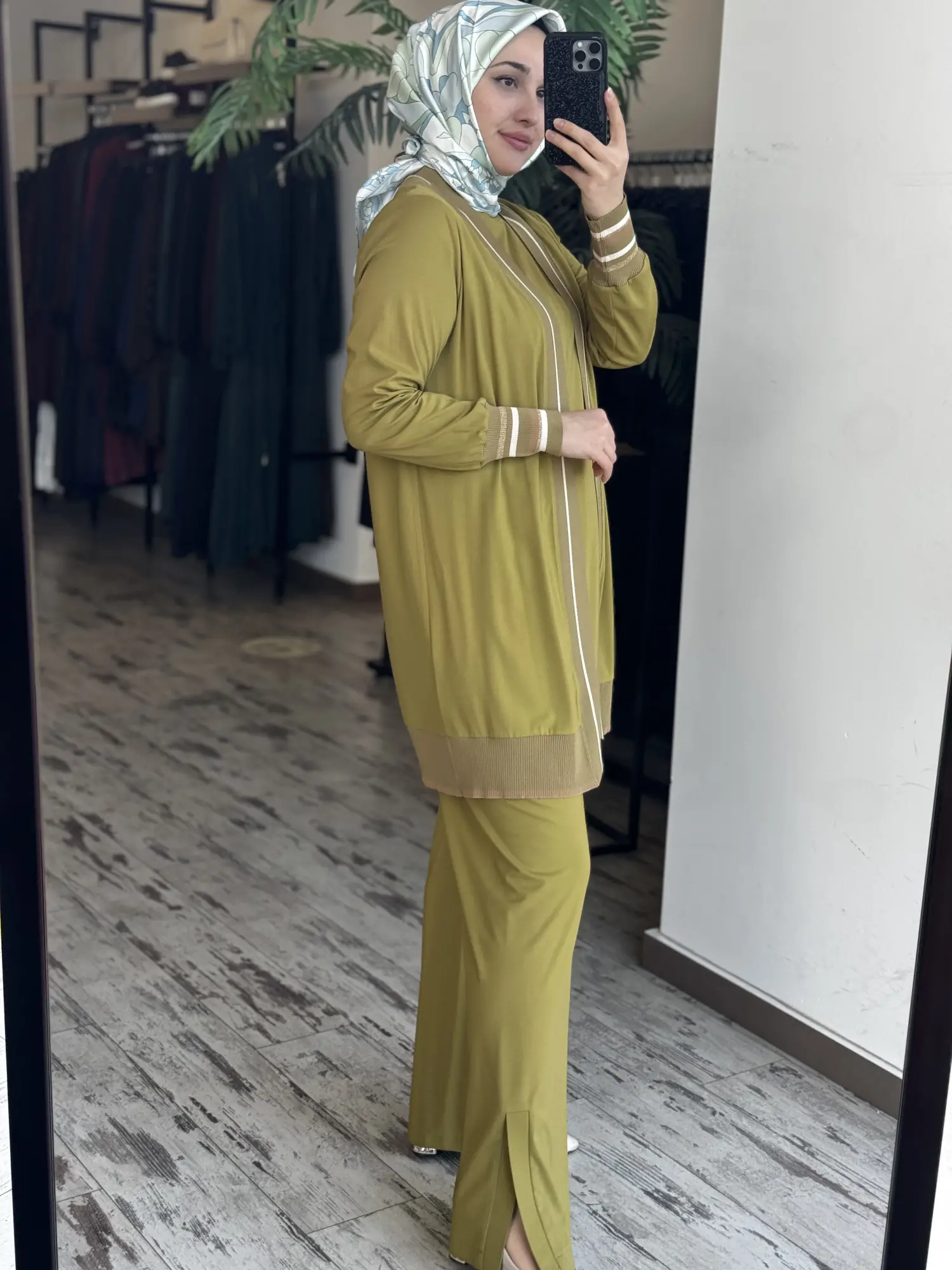 Tığ Triko Çizgili Ribana Detaylı 3 lü Tunik Kap Pantolon Takım TKM5112