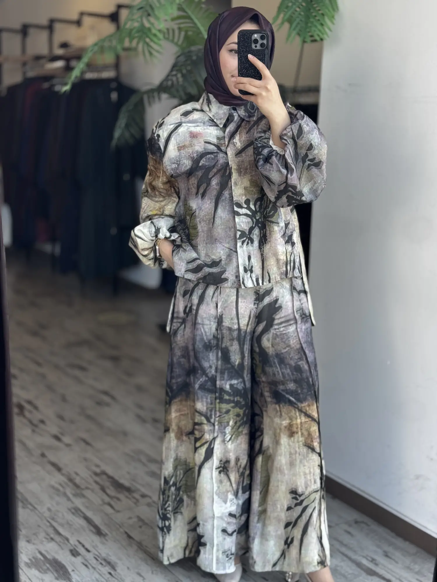 Vuu Kendinden Doku ve Desenli Balon Kol Ceket Pantolon Takım