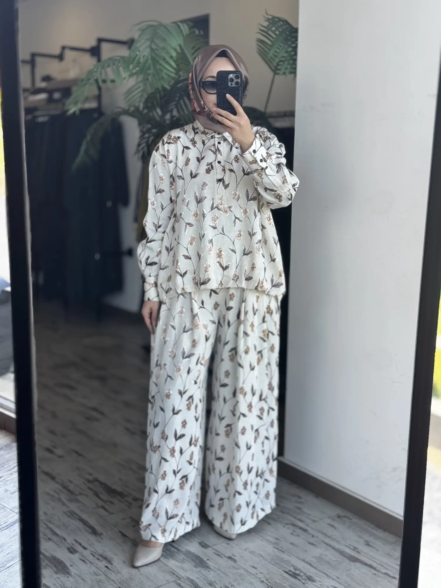 Vuu Jakarlı Çiçek Desenli Tunik Pantolon Takım