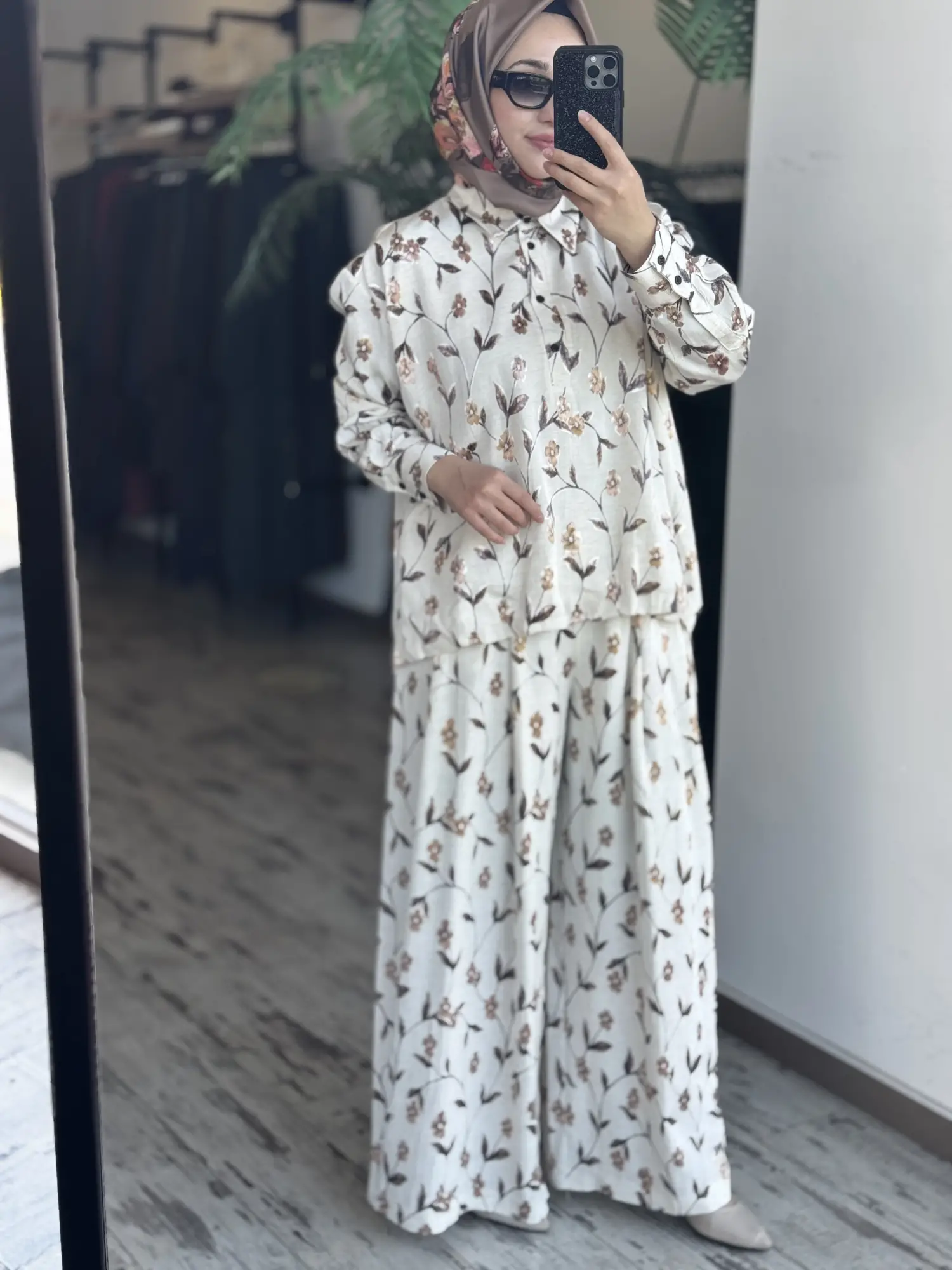 Vuu Jakarlı Çiçek Desenli Tunik Pantolon Takım