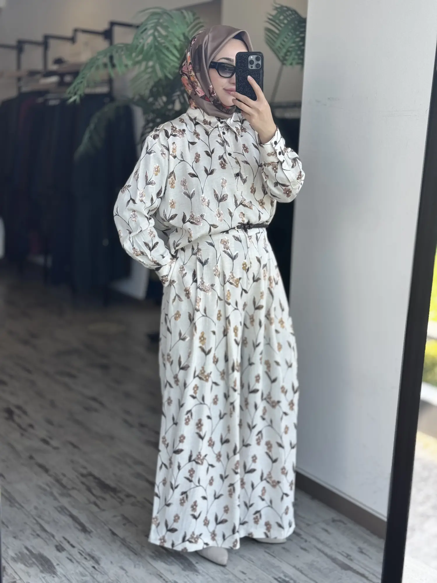 Vuu Jakarlı Çiçek Desenli Tunik Pantolon Takım