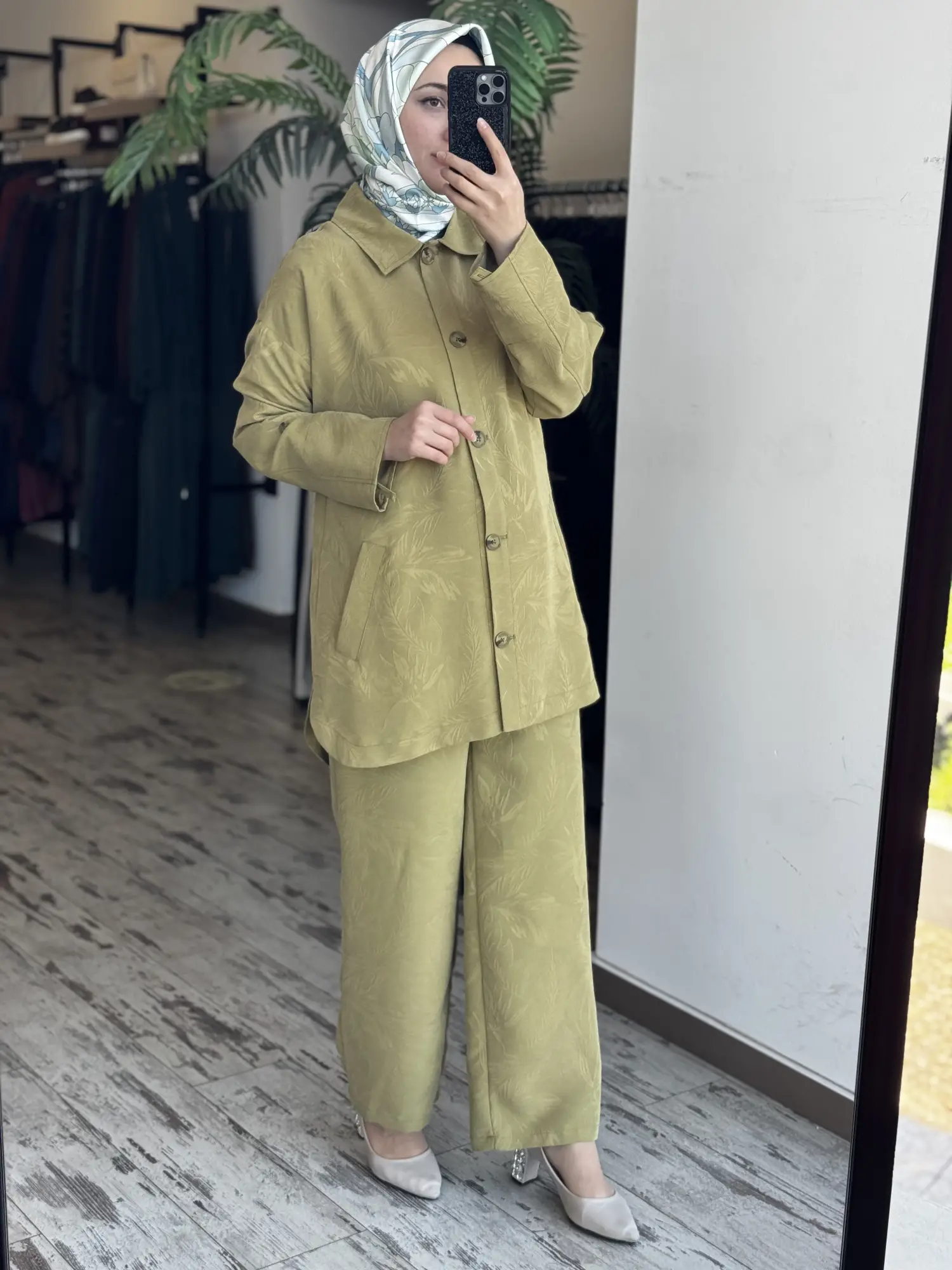 Kayra Kendinden Desenli Tencel Kap Pantolon Takım KA16063