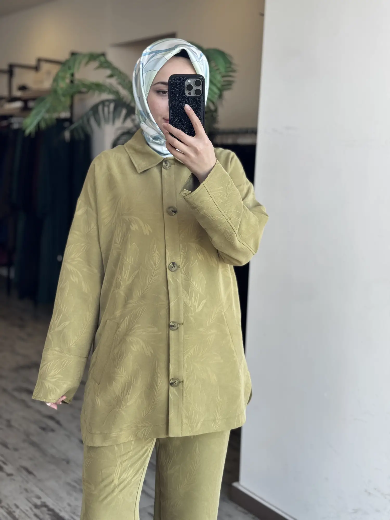Kayra Kendinden Desenli Tencel Kap Pantolon Takım KA16063