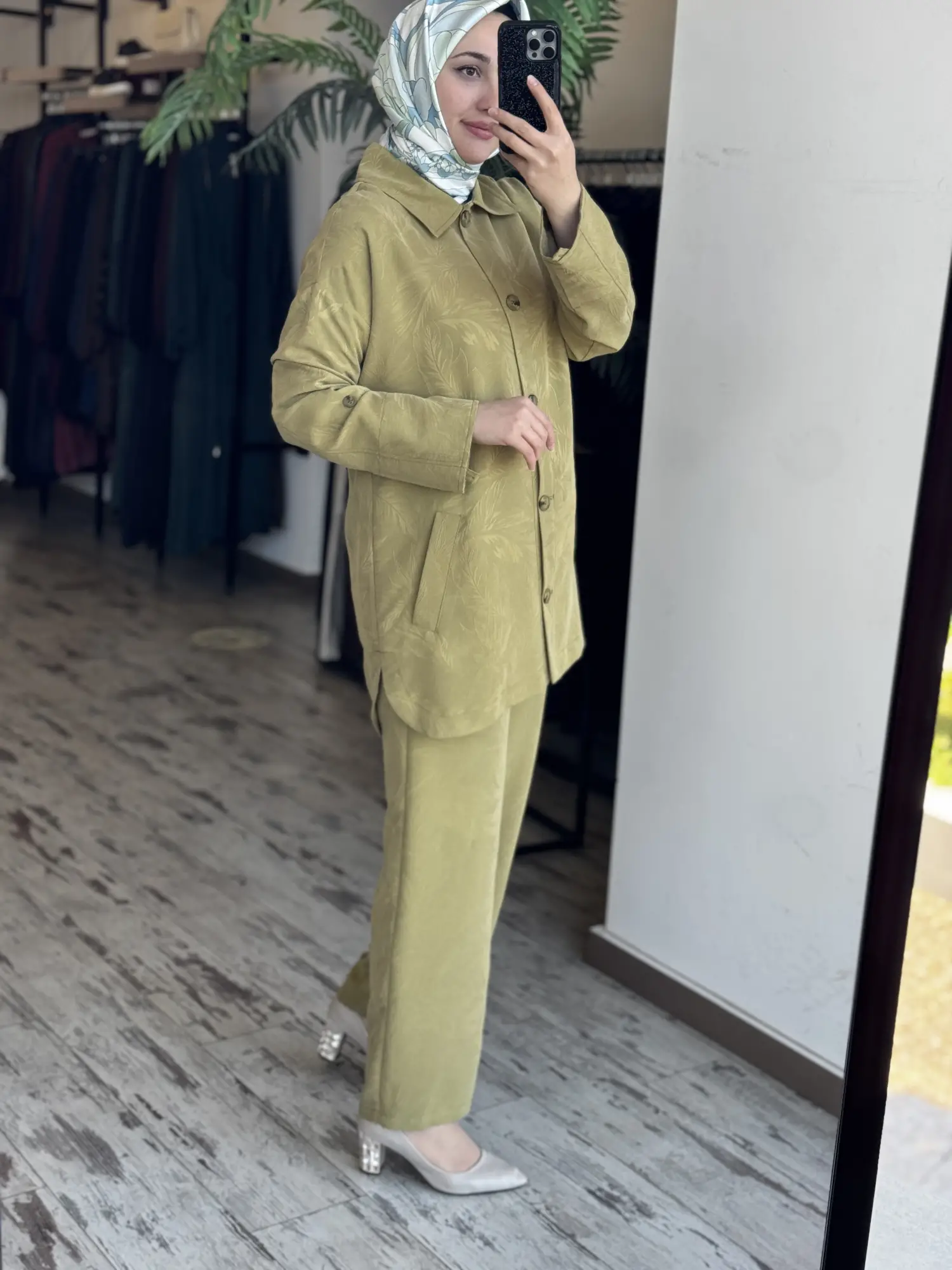 Kayra Kendinden Desenli Tencel Kap Pantolon Takım KA16063
