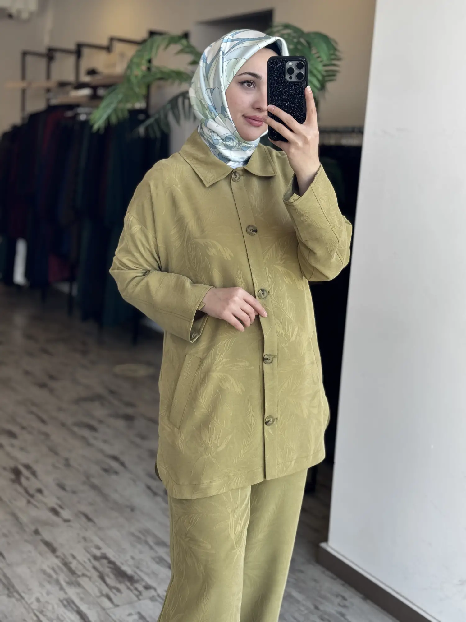 Kayra Kendinden Desenli Tencel Kap Pantolon Takım KA16063