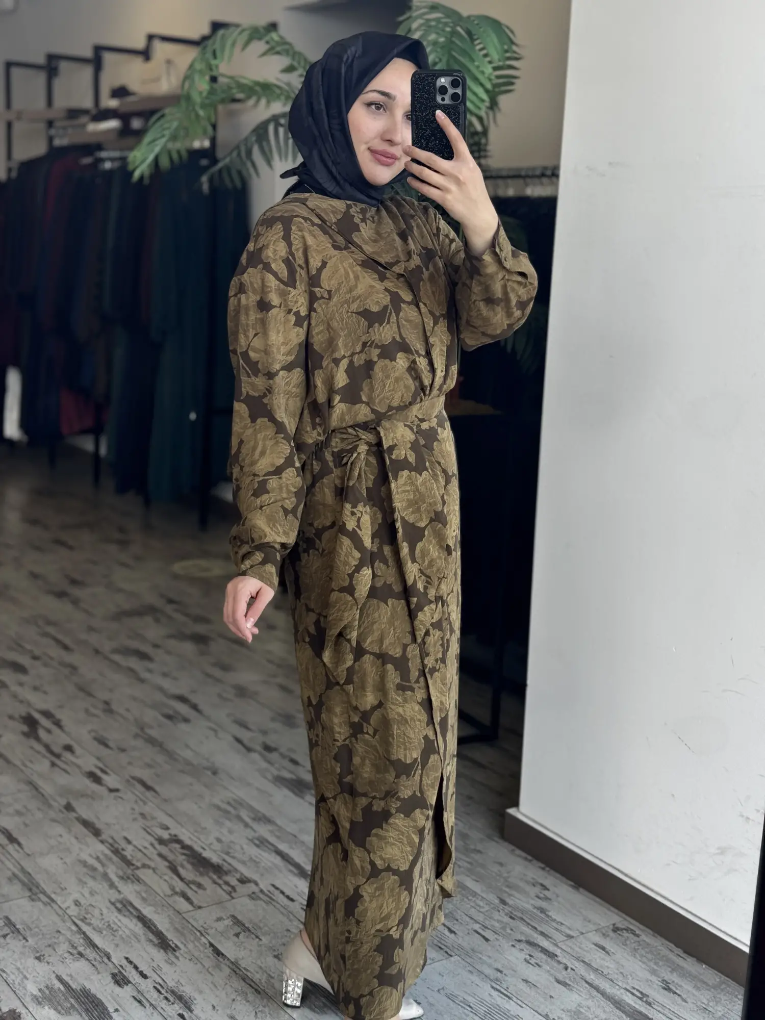 Kahma Floral Desenli Tencel Gömlek Etek Takım