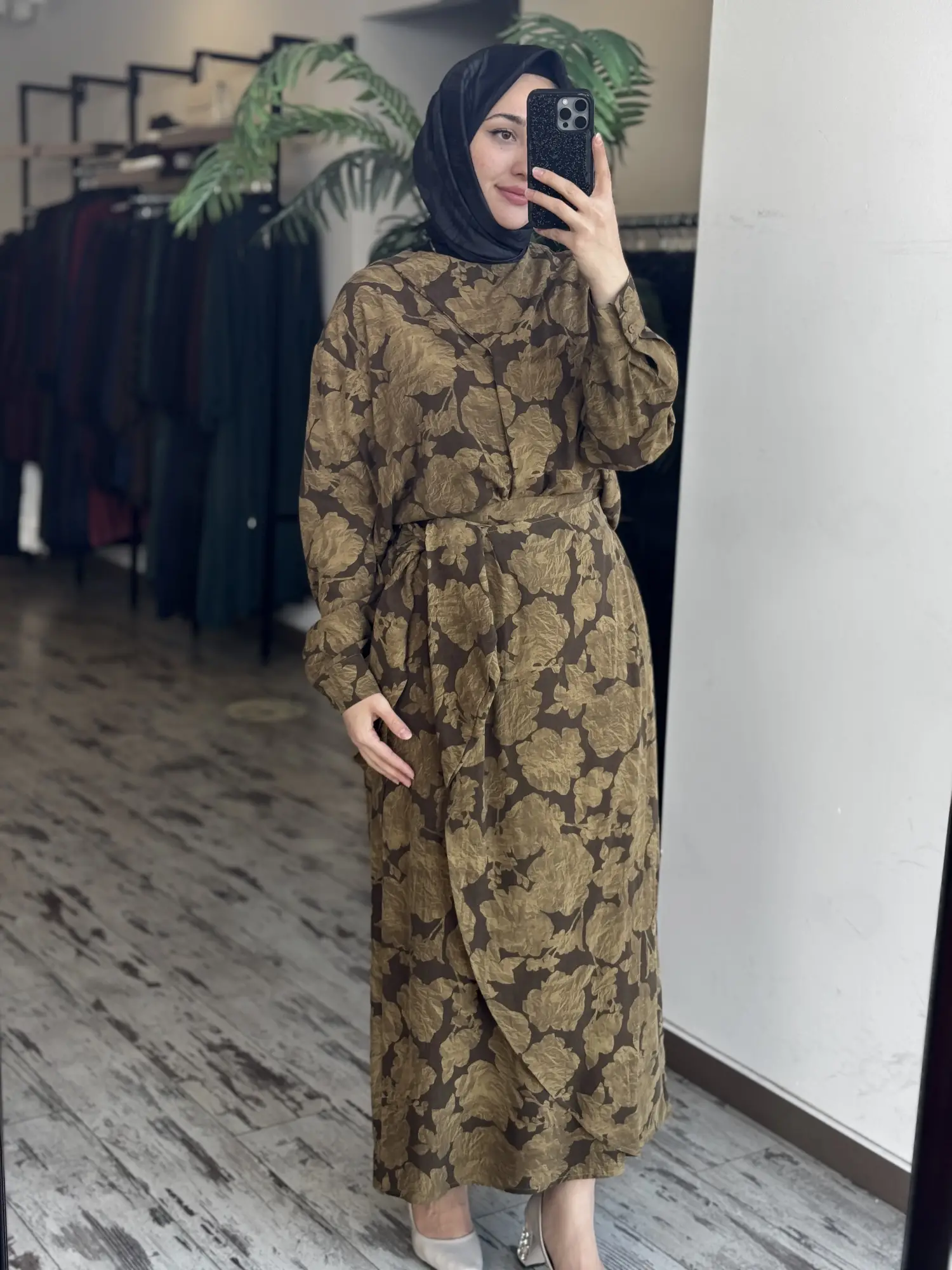 Kahma Floral Desenli Tencel Gömlek Etek Takım