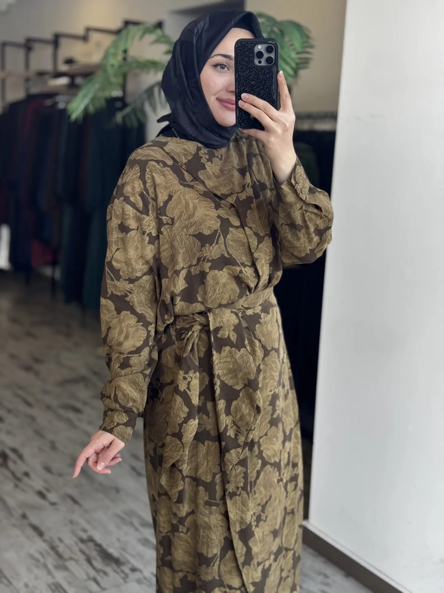 Kahma Floral Desenli Tencel Gömlek Etek Takım