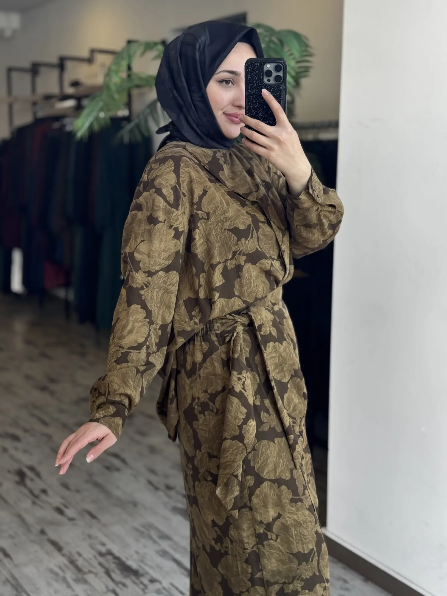 Kahma Floral Desenli Tencel Gömlek Etek Takım