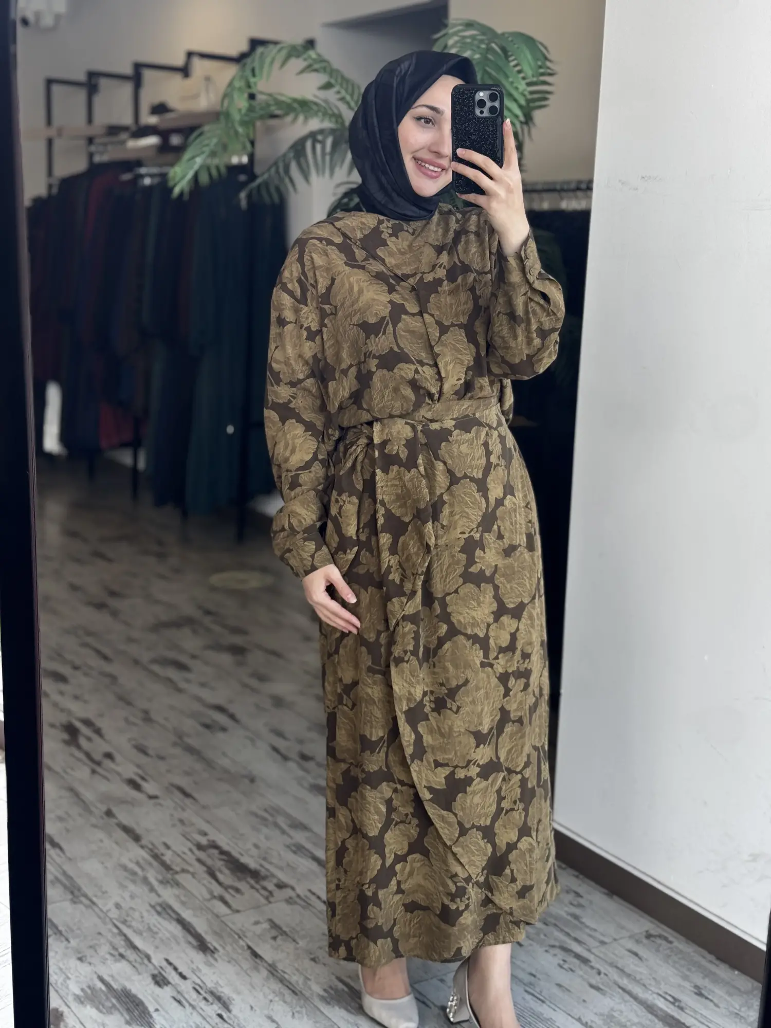 Kahma Floral Desenli Tencel Gömlek Etek Takım