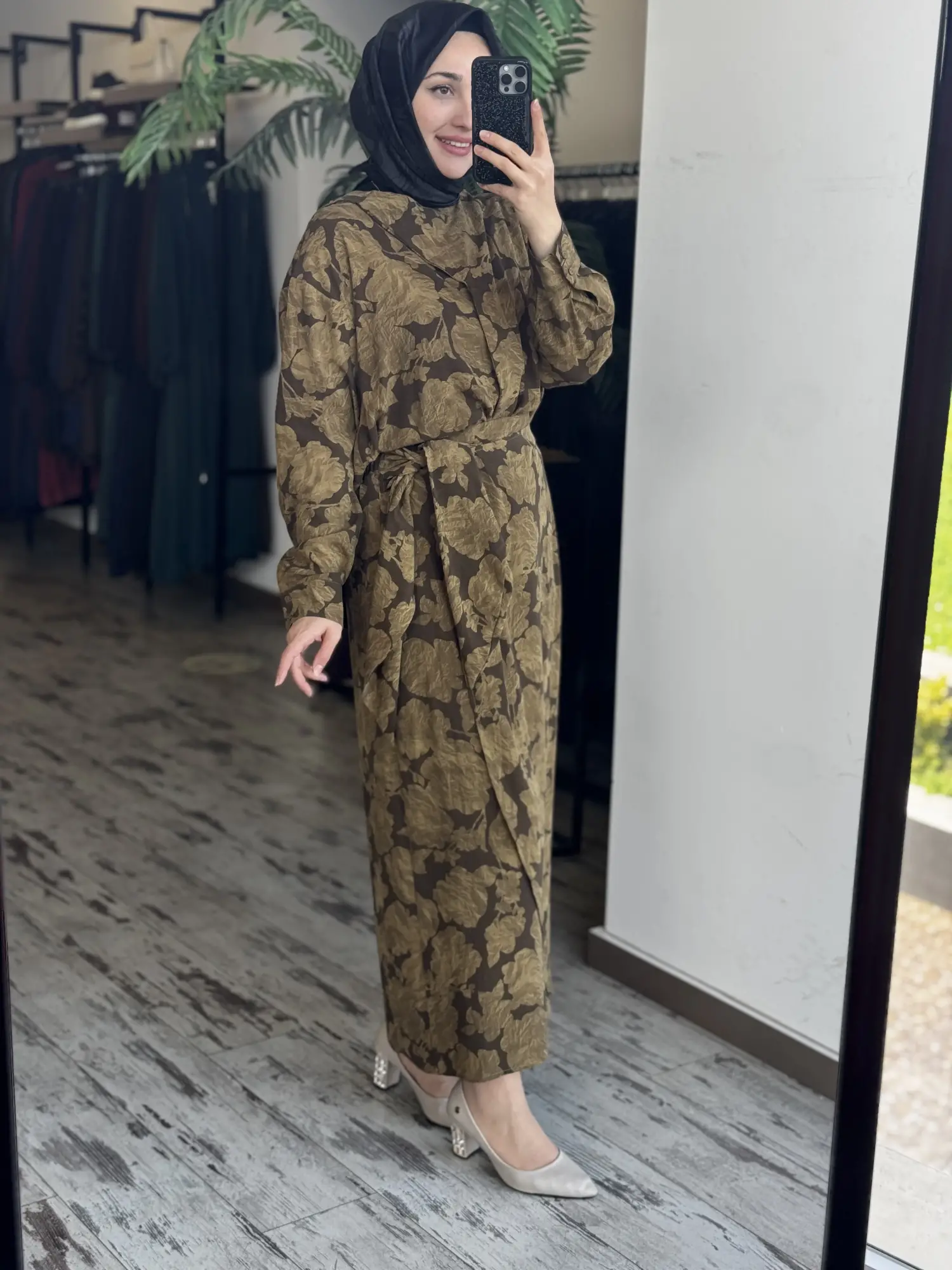 Kahma Floral Desenli Tencel Gömlek Etek Takım