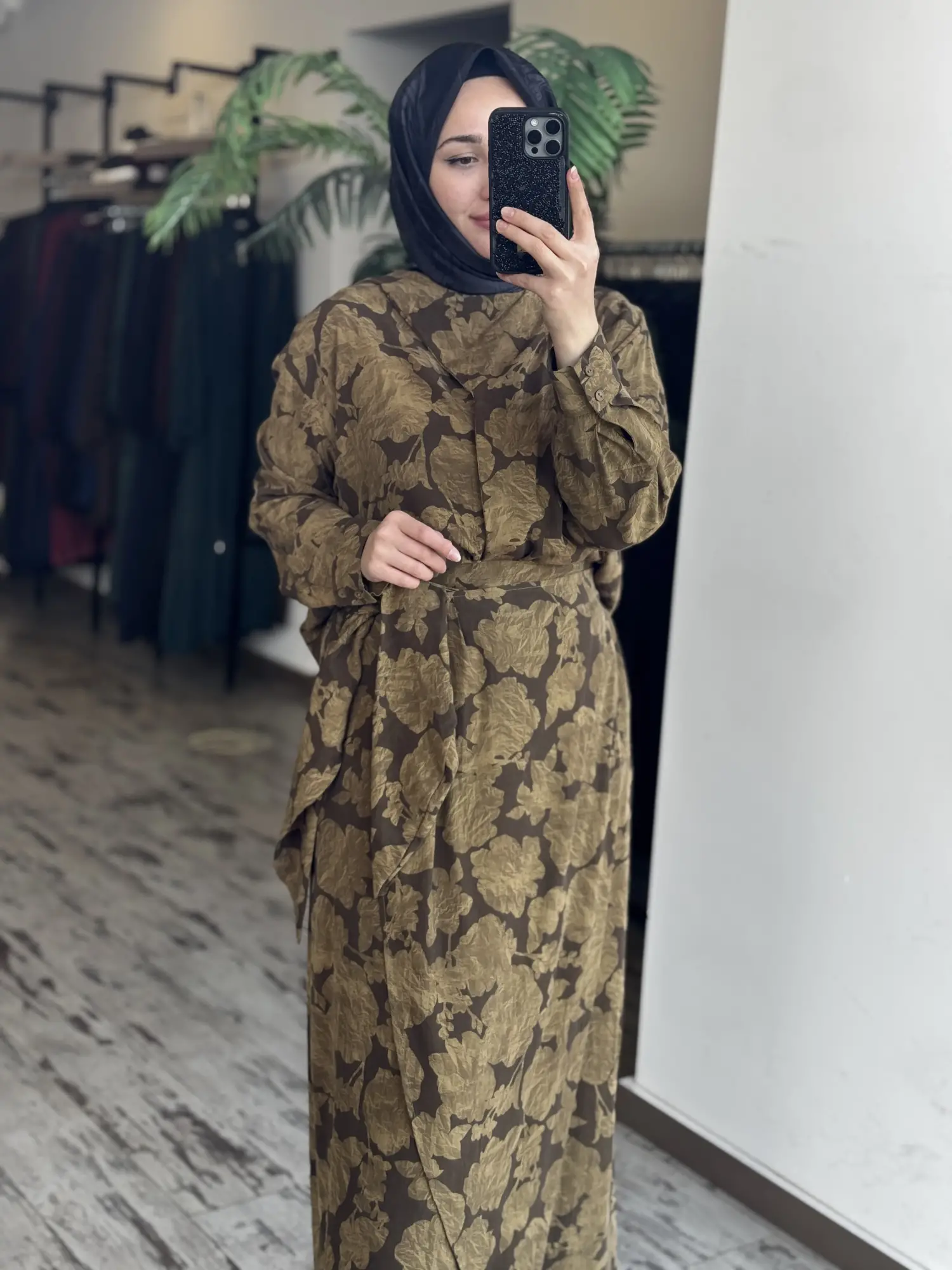 Kahma Floral Desenli Tencel Gömlek Etek Takım